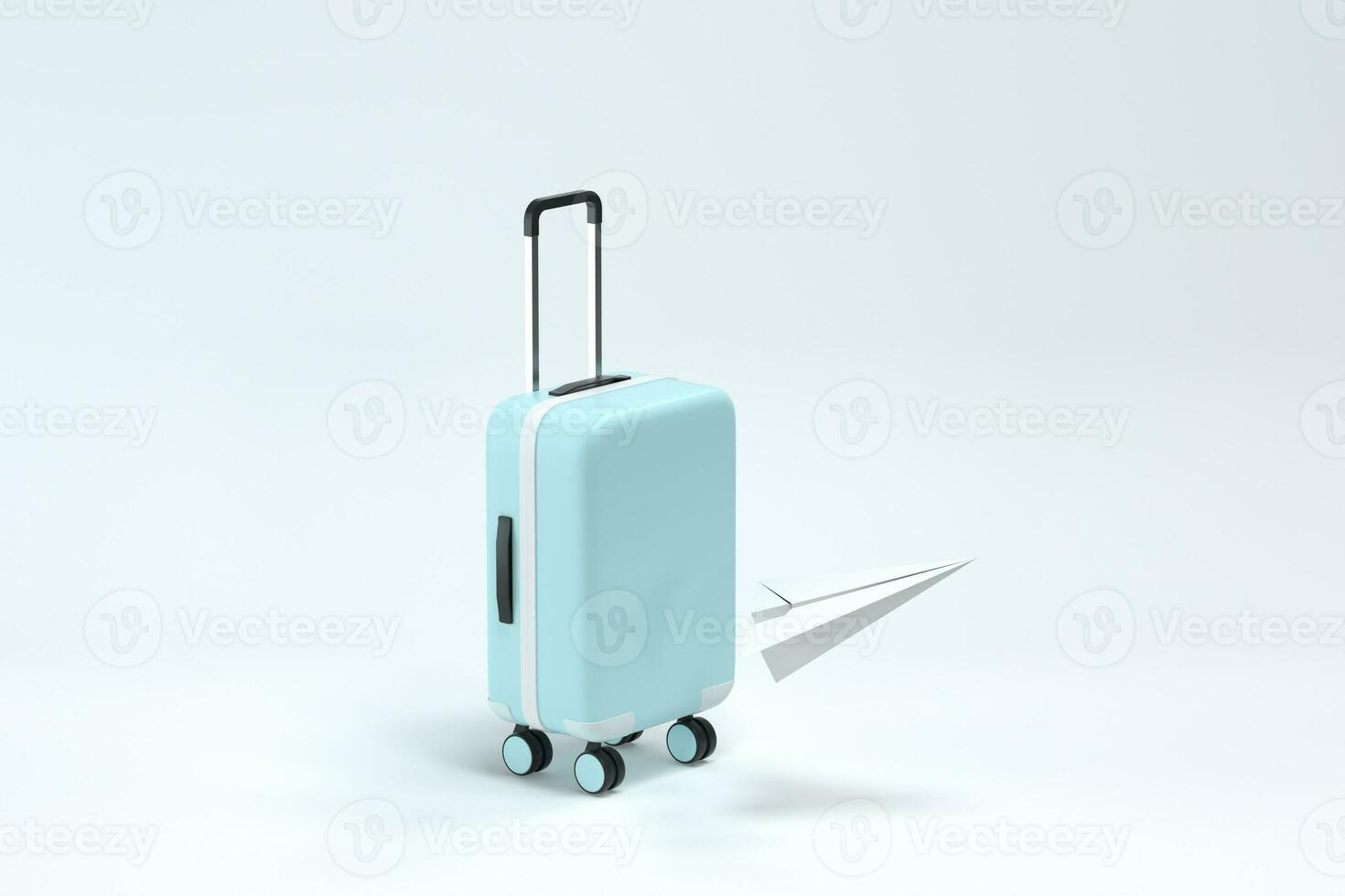 Luggage and paper airplane with white background, 3d rendering. photo
