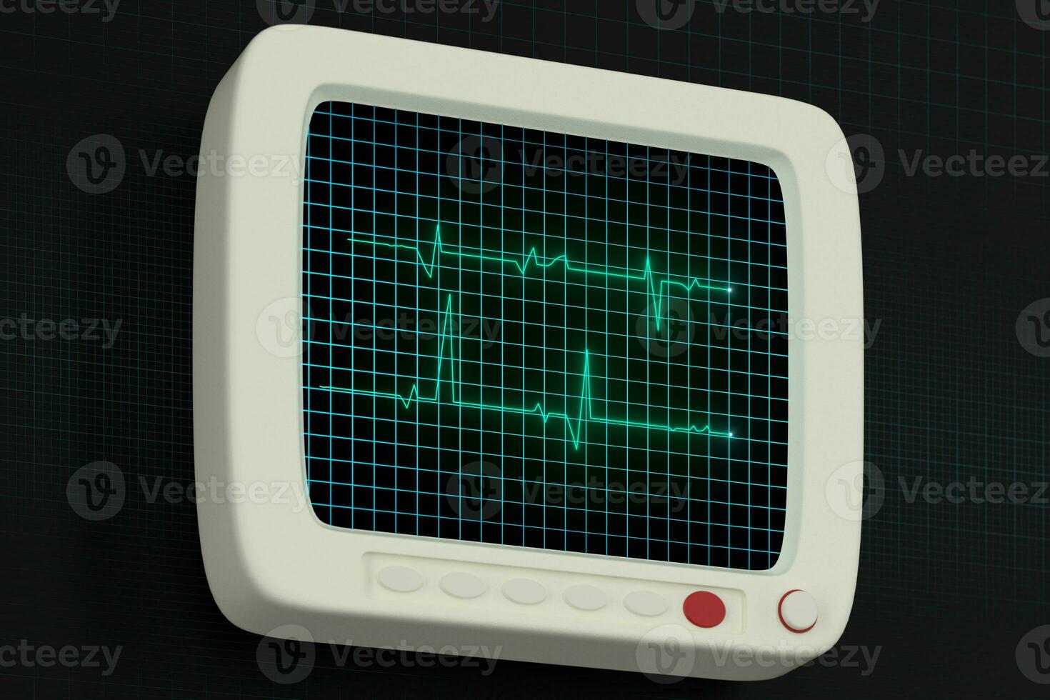 Glowing digital heartbeat line reflecting on the monitor, 3d rendering. photo
