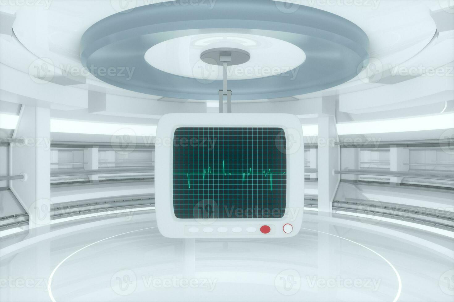 Glowing digital heartbeat line reflecting on the monitor, 3d rendering. photo