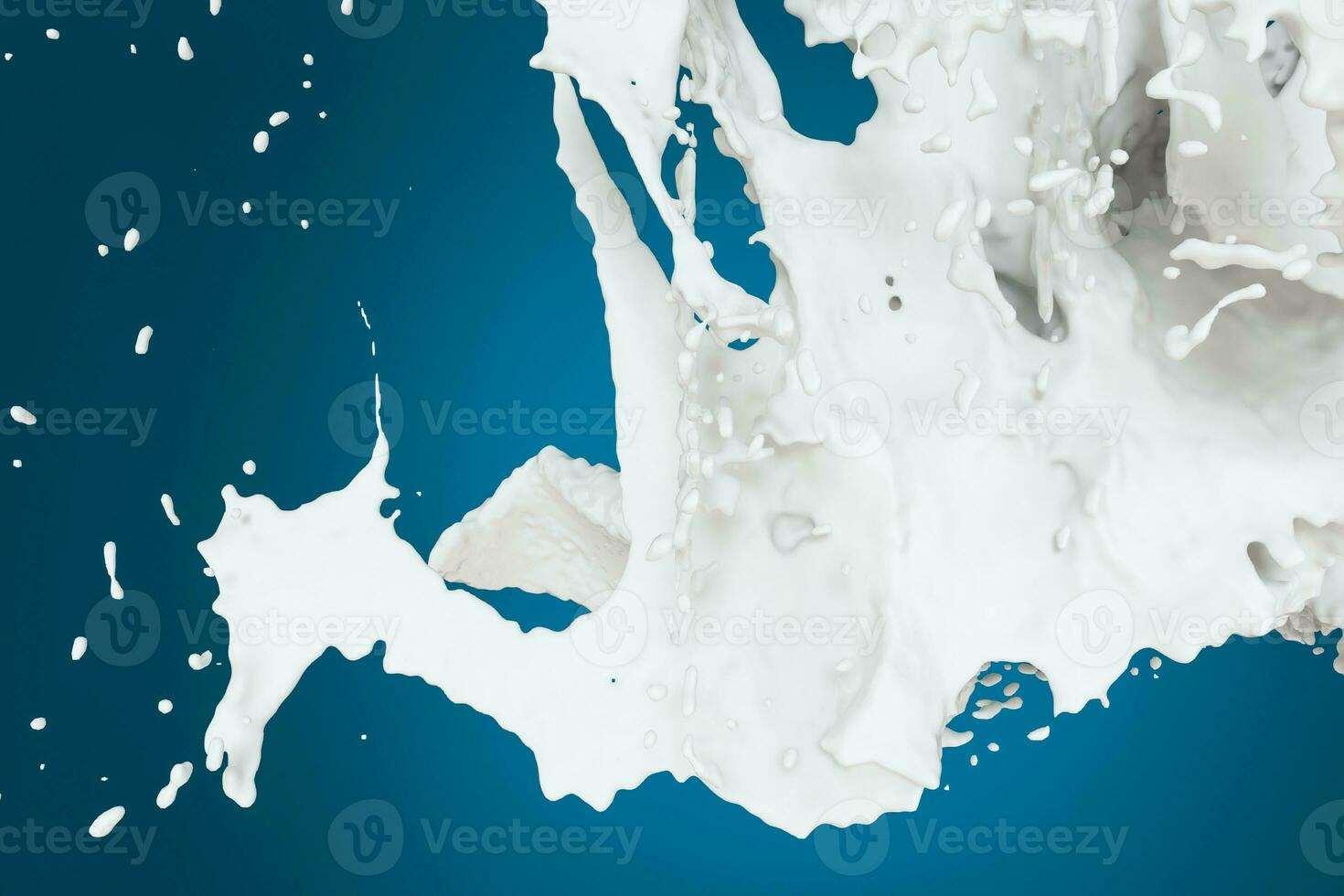 Splashing milk with blue background, 3d rendering. photo