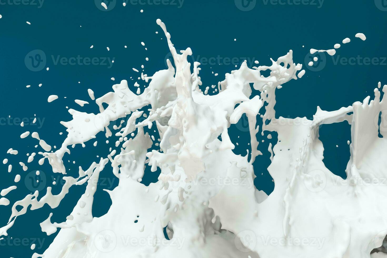 Splashing milk with blue background, 3d rendering. photo