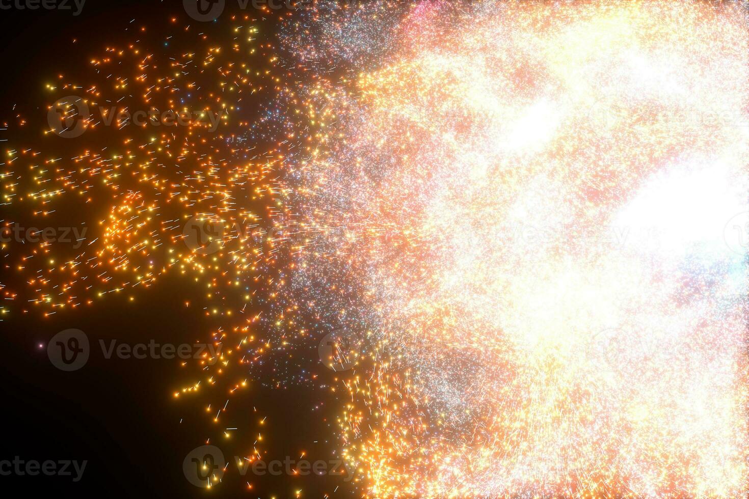 Glowing shiny sparkles with black background, 3d rendering. photo