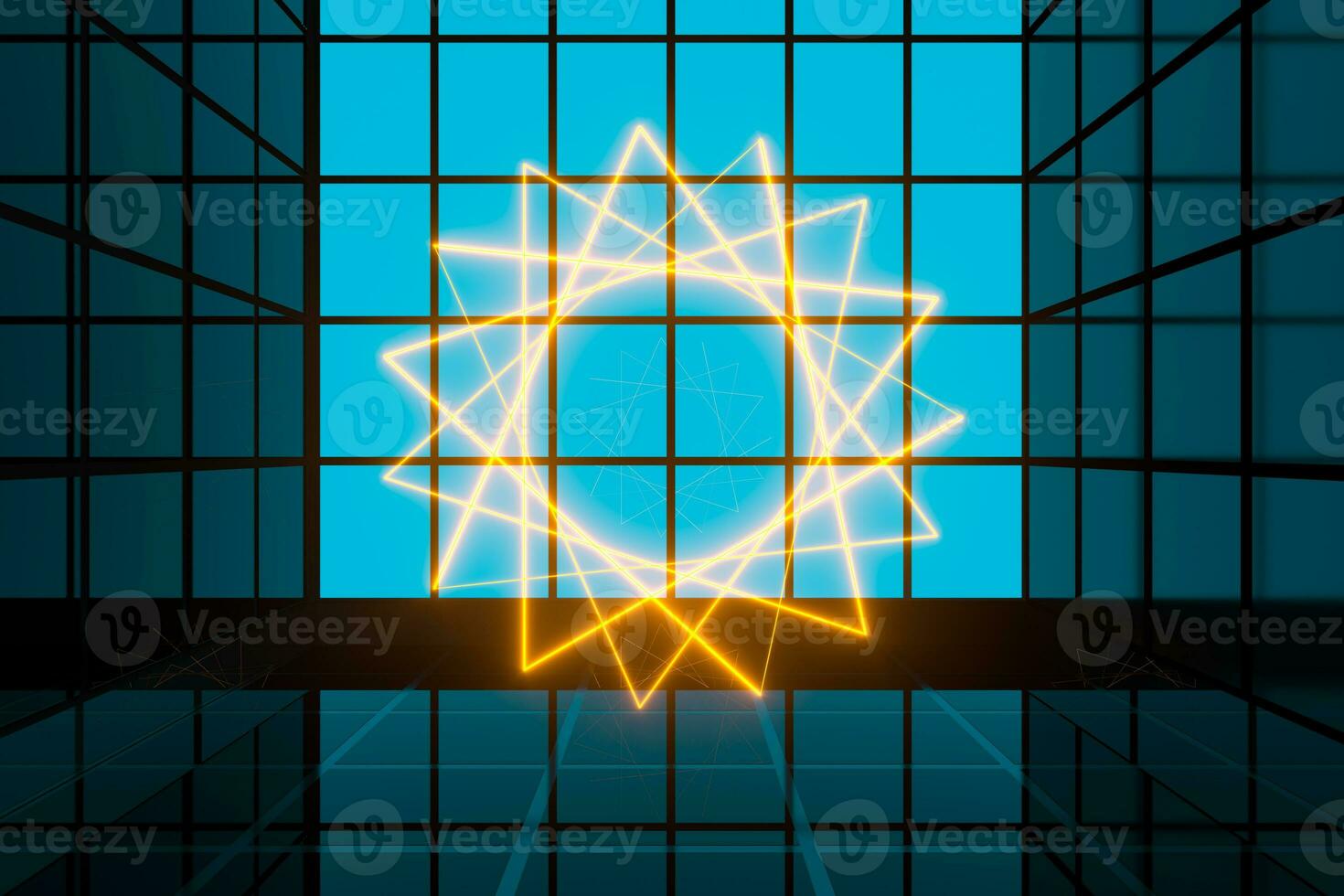 Glowing lines and bright squares,neon lights,3d rendering. photo