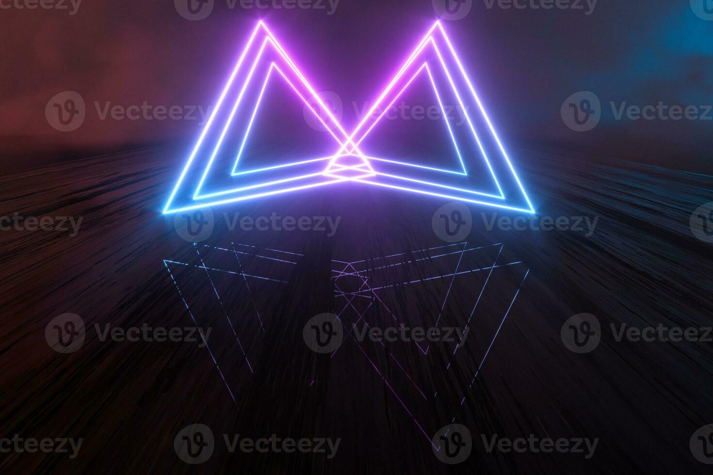 Glowing lines and geometric figures with dark background,3d rendering. photo