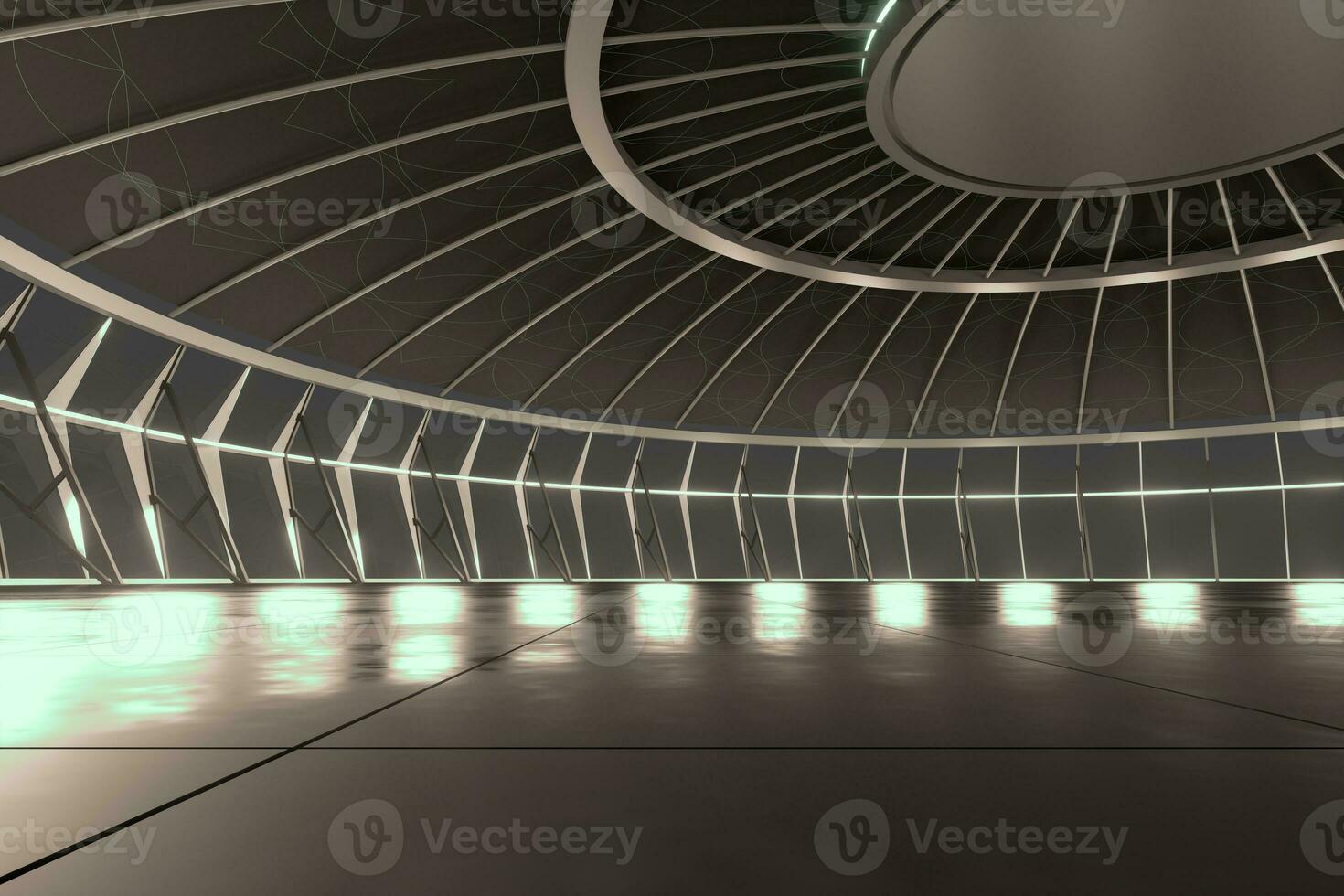 Empty room with golden illumination inside, 3d rendering. photo
