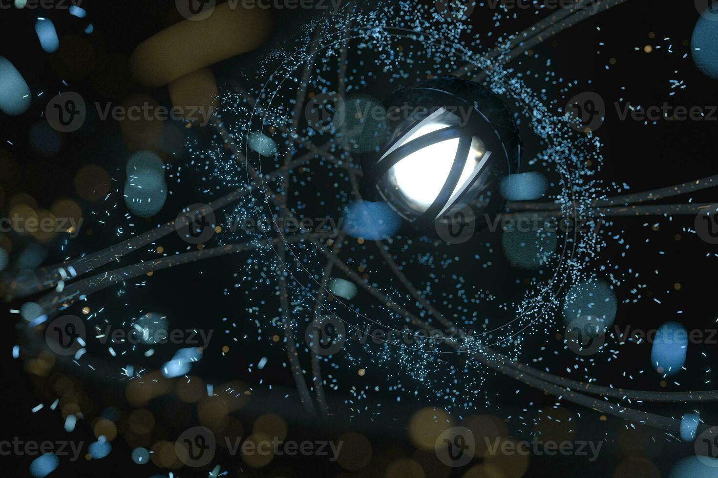 Glowing sphere with mechanical construction, 3d rendering. photo