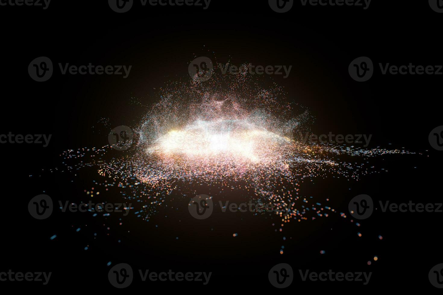 Glowing shiny sparkles with black background, 3d rendering. photo