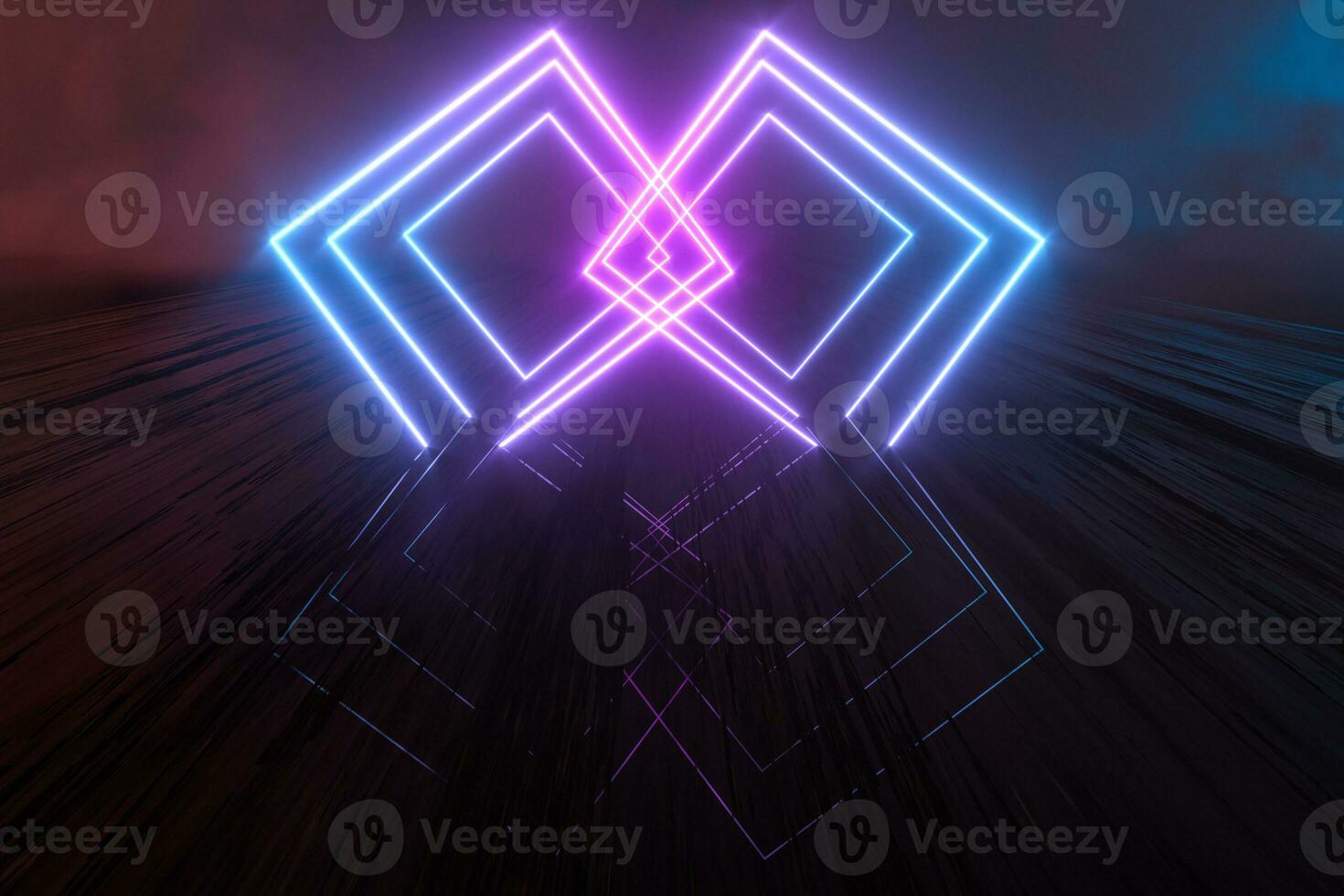 Glowing lines and geometric figures with dark background,3d rendering. photo
