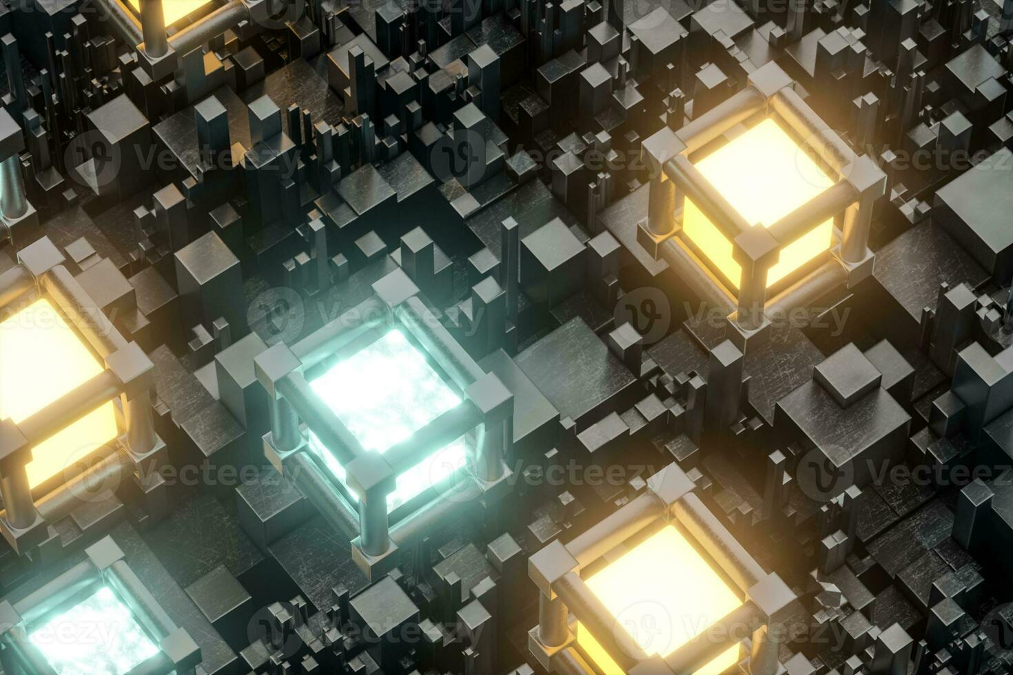 Randomly distributed cubes, Industrial background, 3d rendering. photo