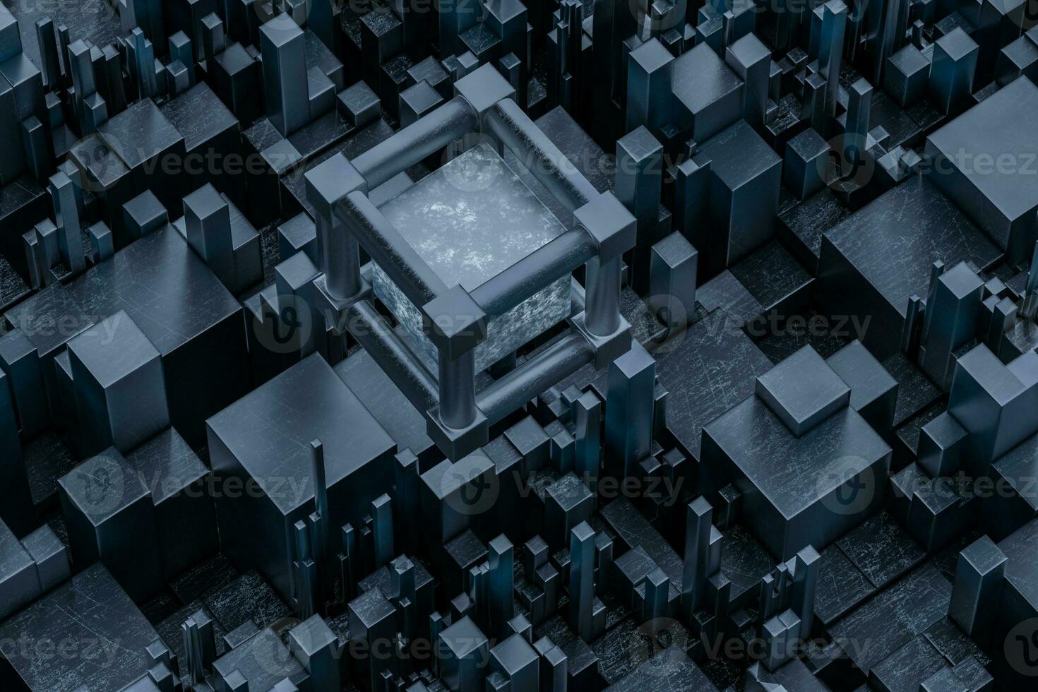 Randomly distributed cubes, Industrial background, 3d rendering. photo