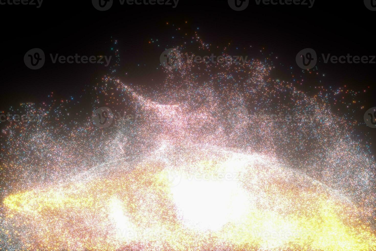 Glowing shiny sparkles with black background, 3d rendering. photo