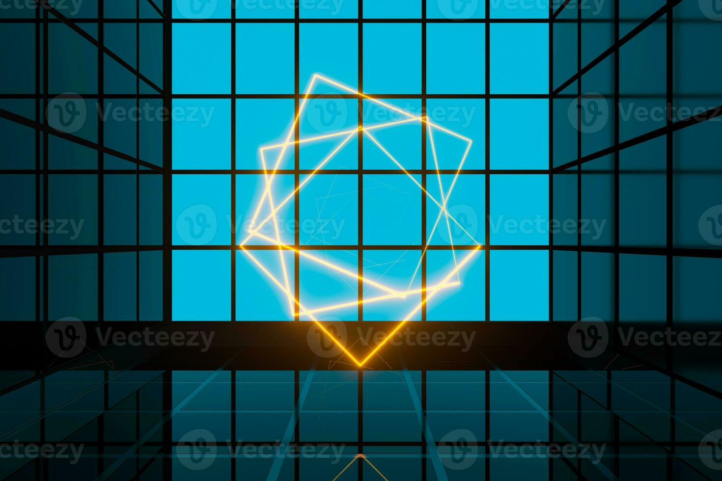 Glowing lines and bright squares,neon lights,3d rendering. photo