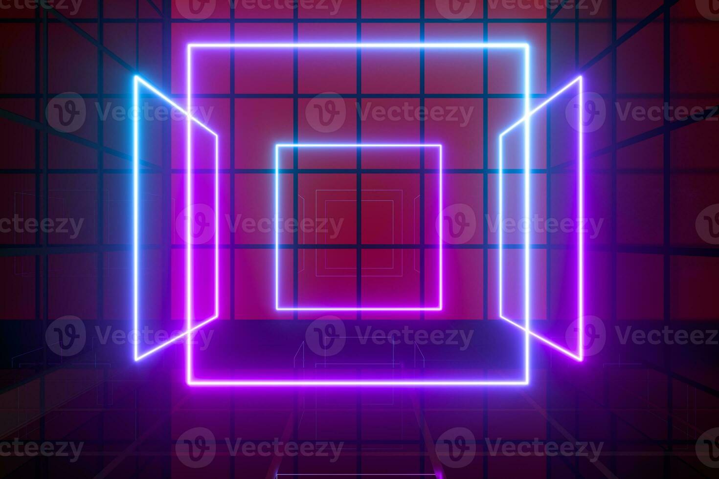 Glowing lines and bright squares,neon lights,3d rendering. photo