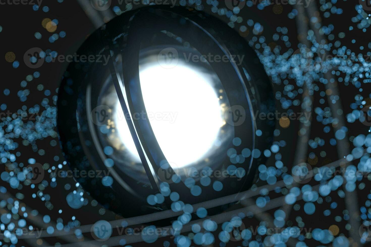 Glowing sphere with mechanical construction, 3d rendering. photo