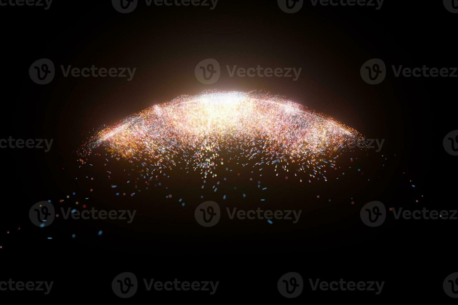 Glowing shiny sparkles with black background, 3d rendering. photo