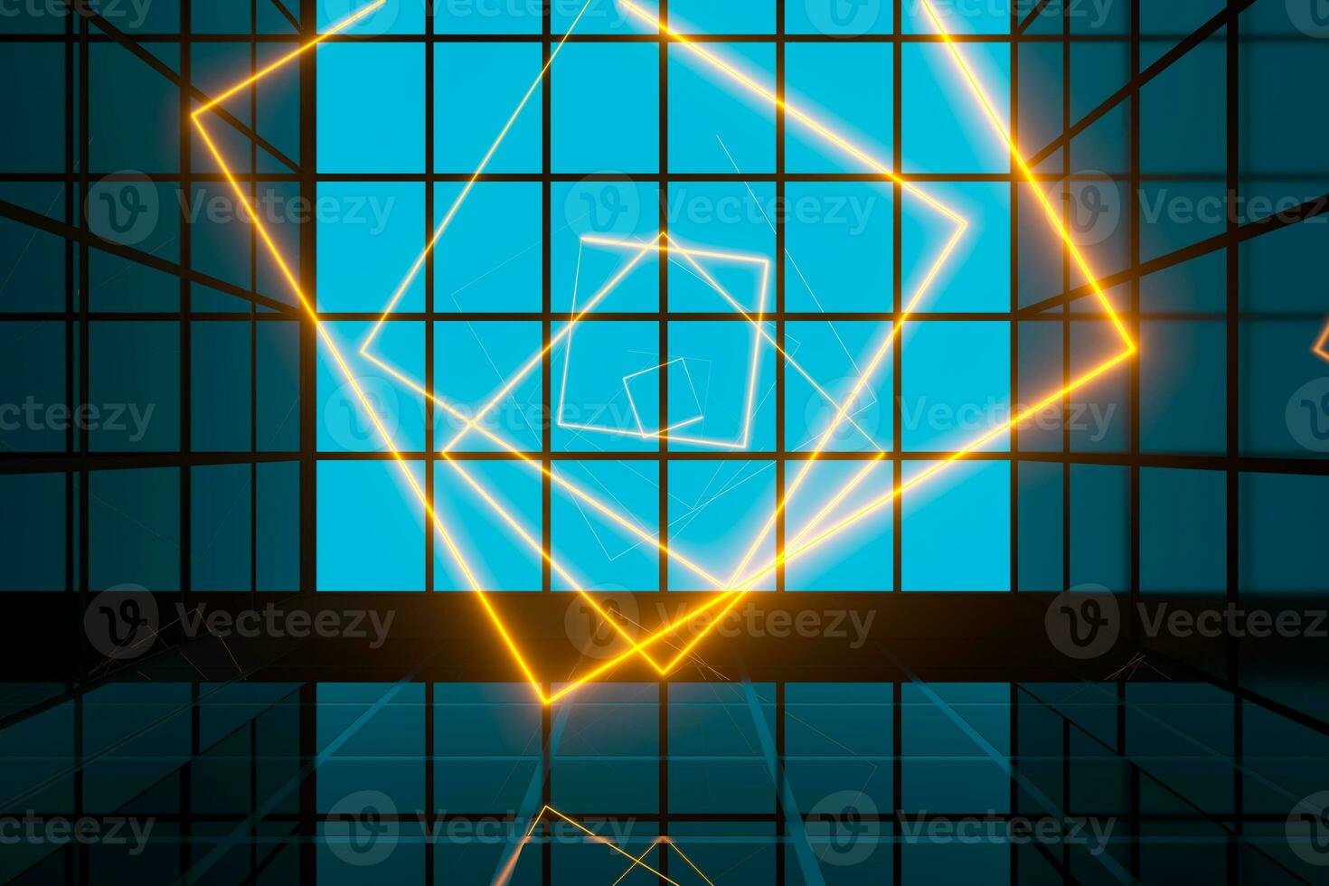 Glowing lines and bright squares,neon lights,3d rendering. photo