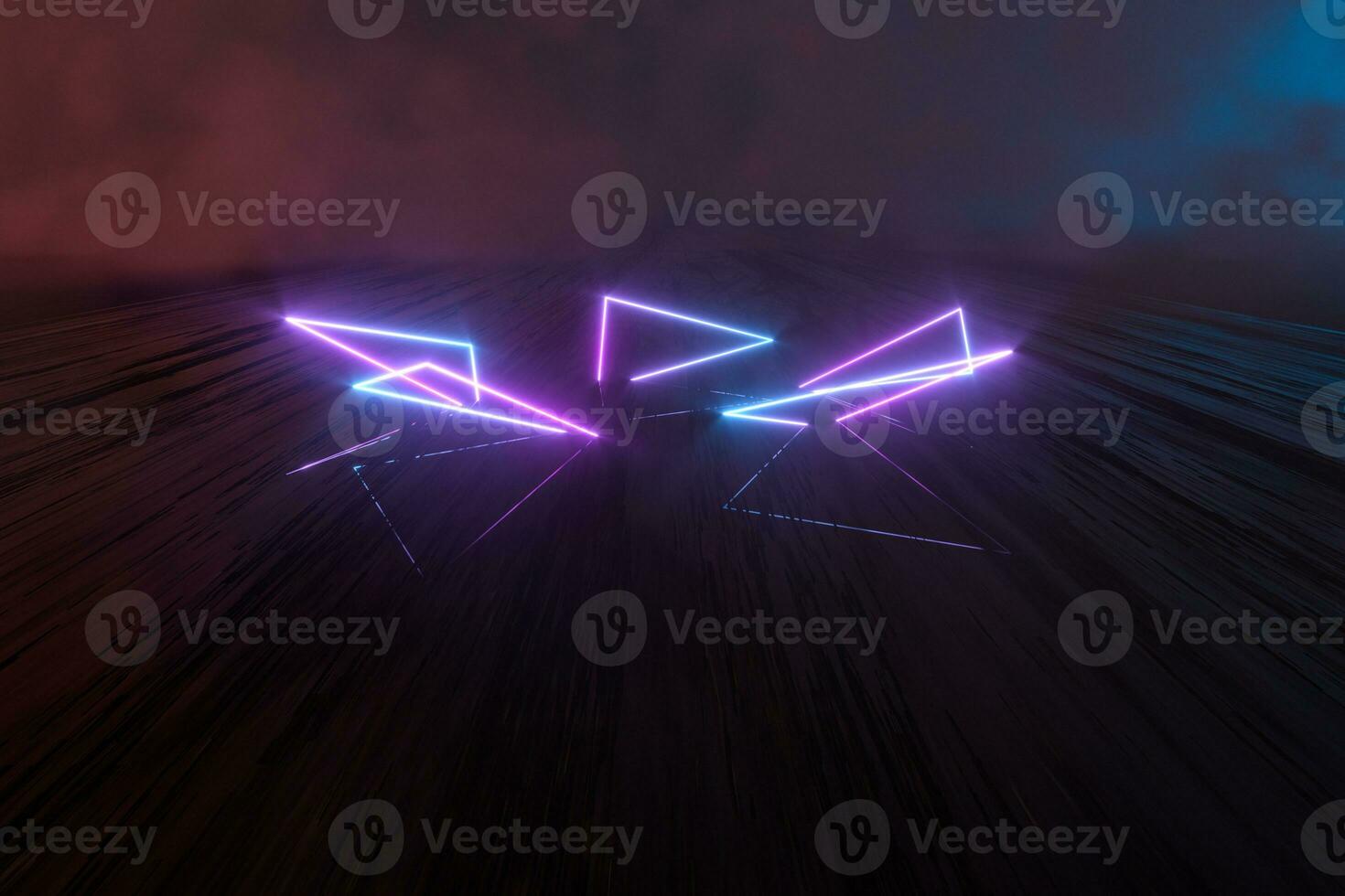 Glowing lines and geometric figures with dark background,3d rendering. photo