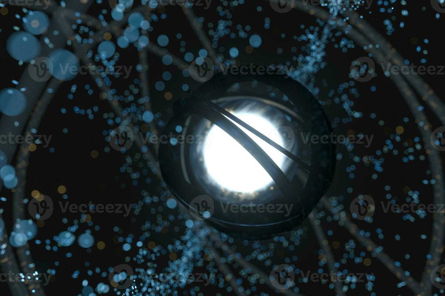 Glowing sphere with mechanical construction, 3d rendering. photo