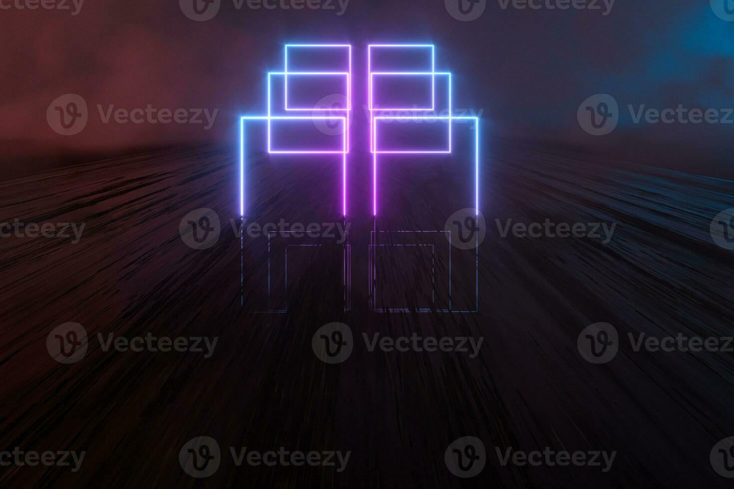 Glowing lines and geometric figures with dark background,3d rendering. photo