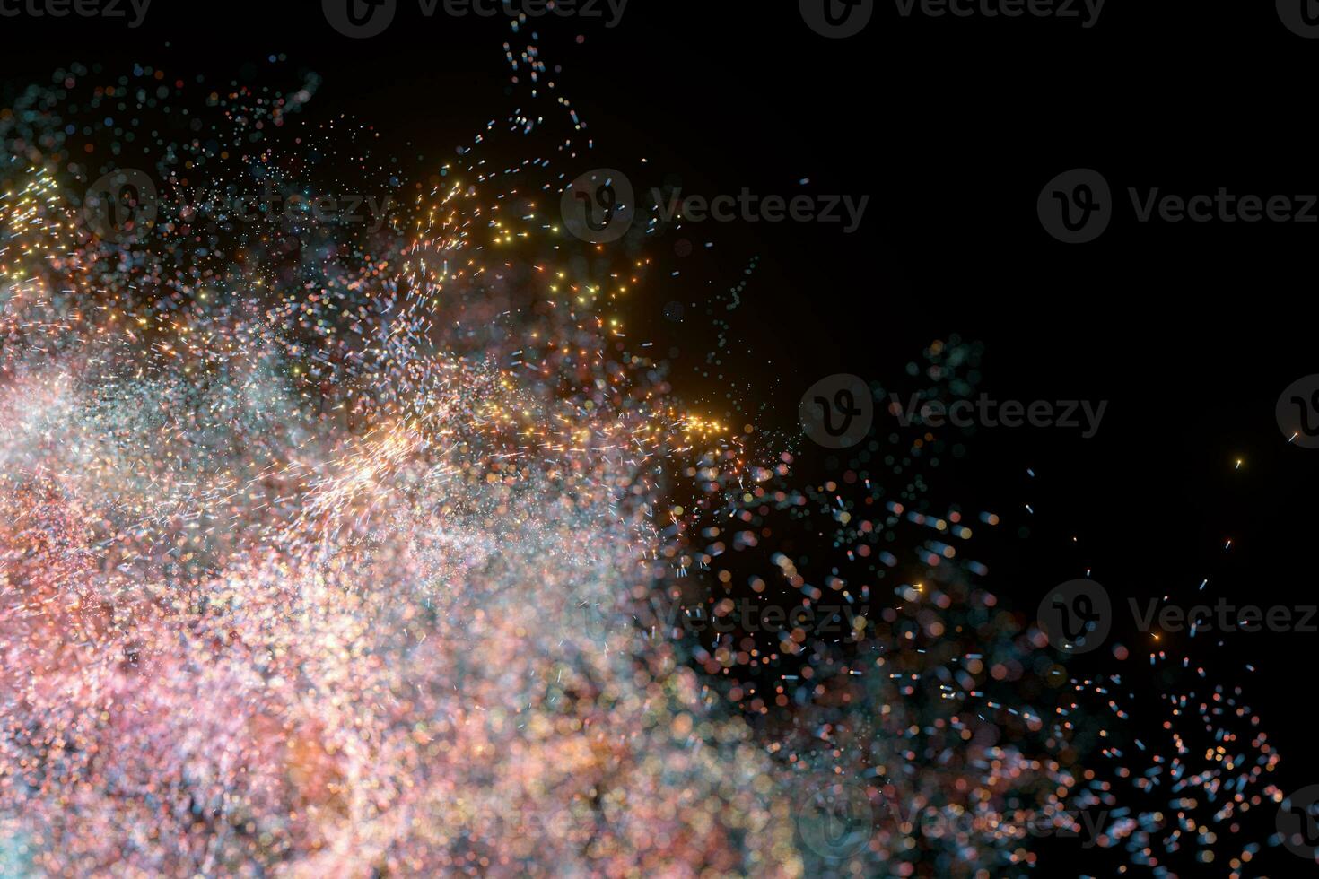 Glowing shiny sparkles with black background, 3d rendering. photo