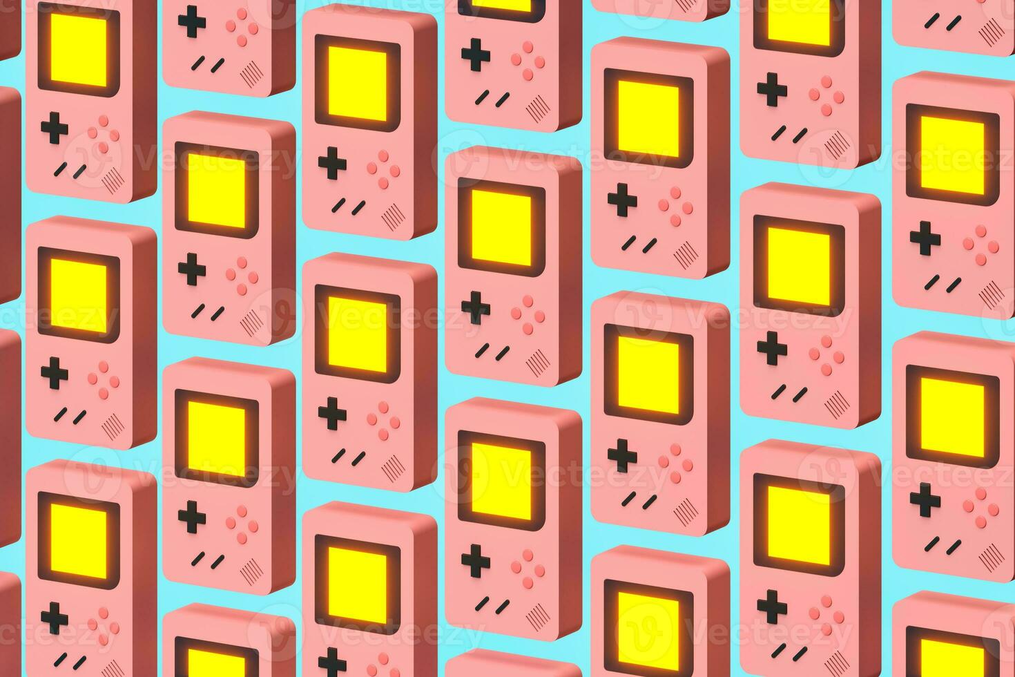 Game boy machine, cartoon recreation background, 3d rendering. photo