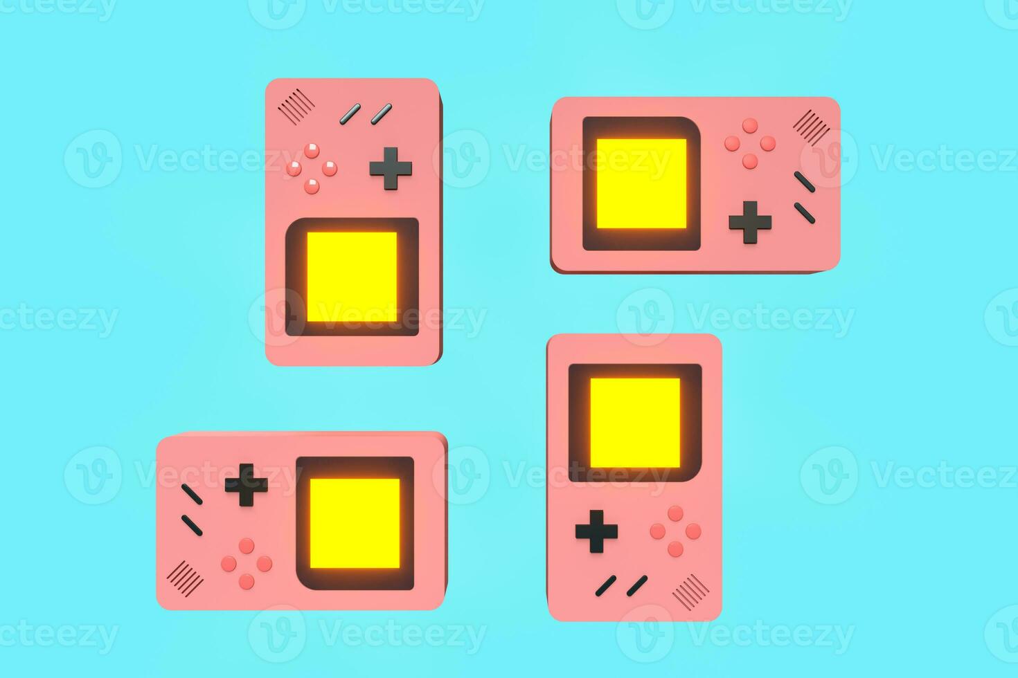 Game boy machine, cartoon recreation background, 3d rendering. photo