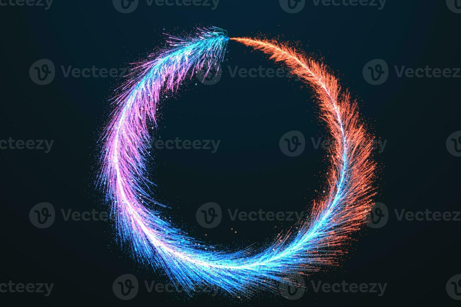 Glowing neon feather encircle around center, 3d rendering. photo