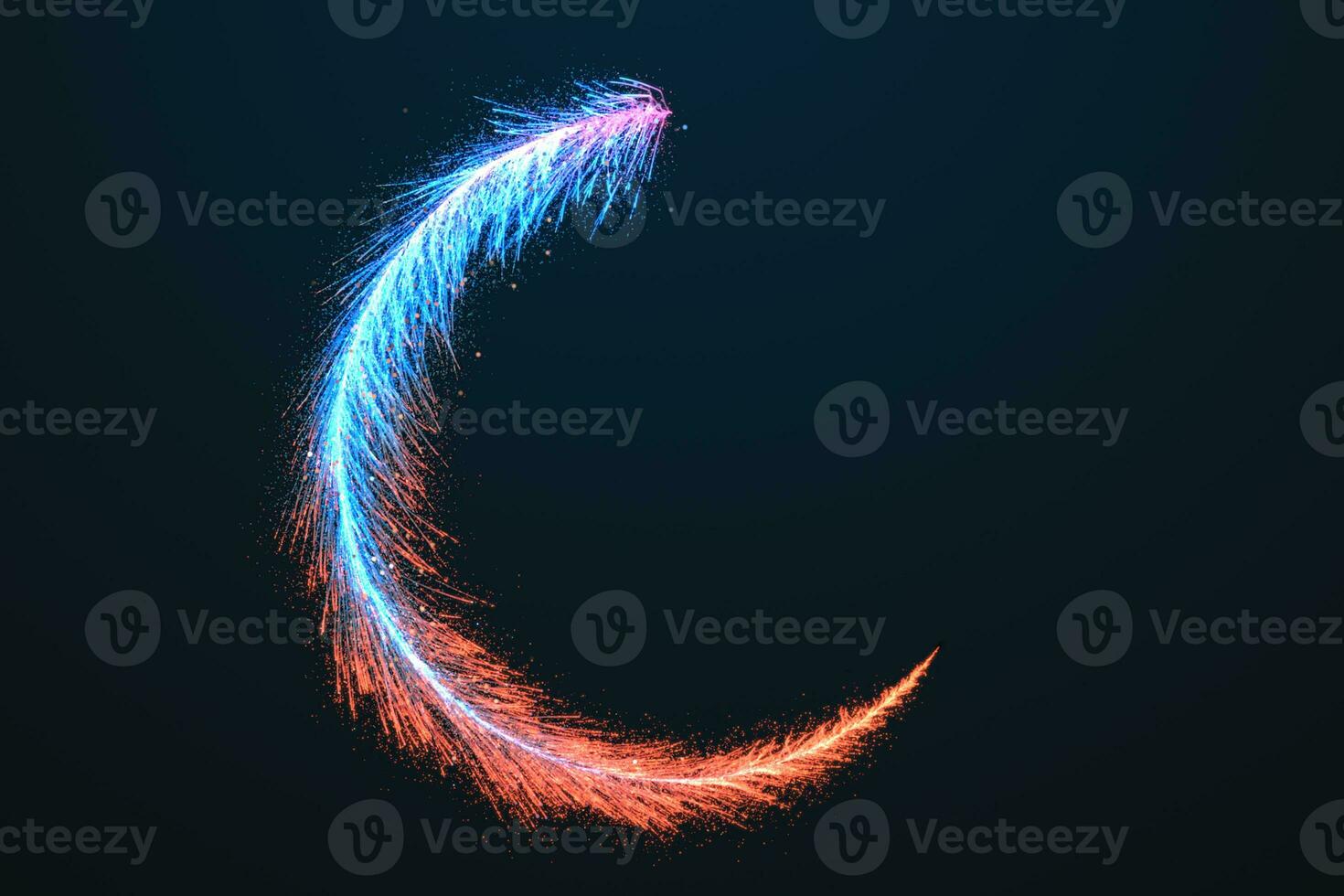 Glowing neon feather encircle around center, 3d rendering. photo