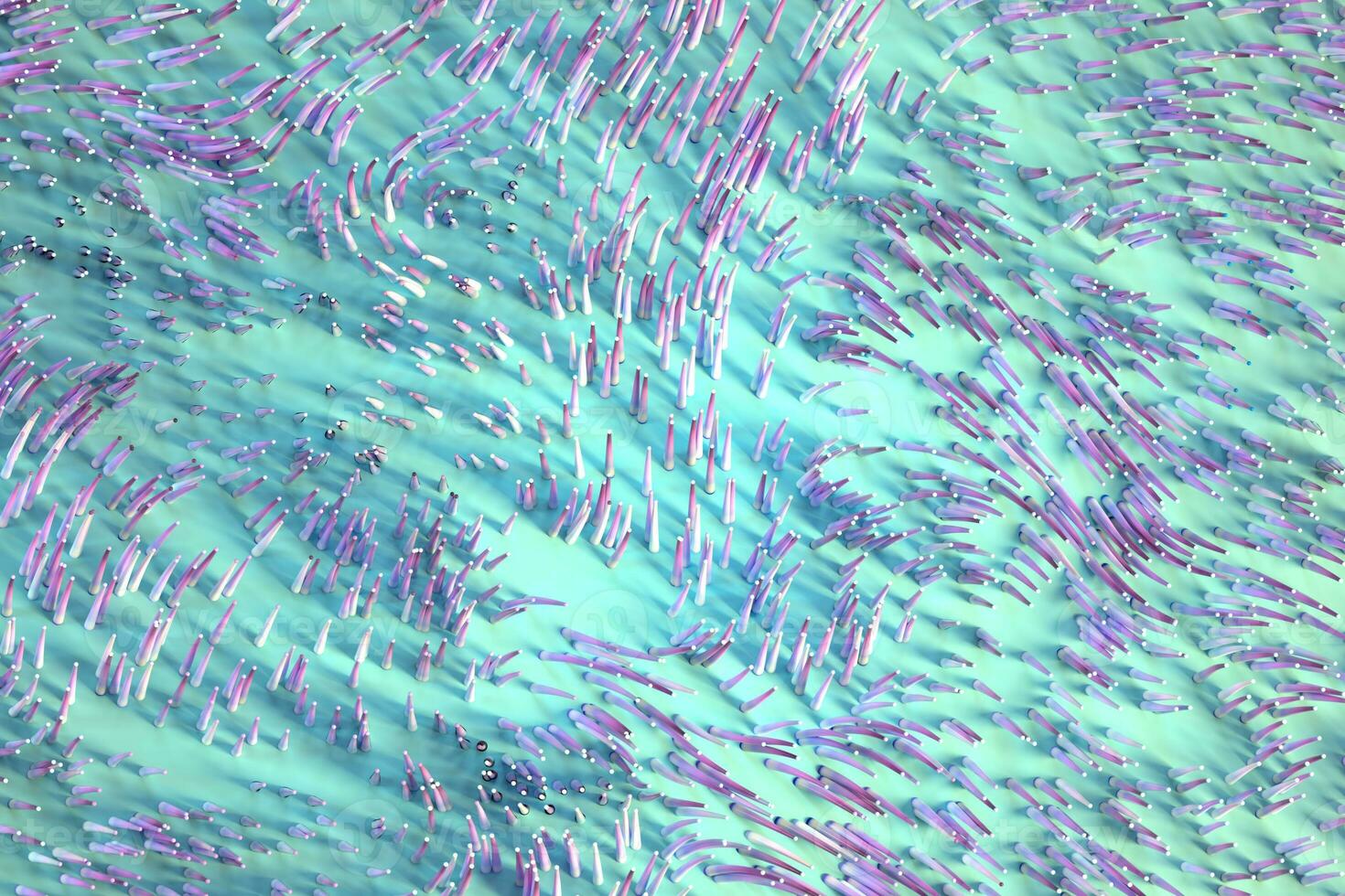 Growing wavy particles, abstract color background, 3d rendering. photo