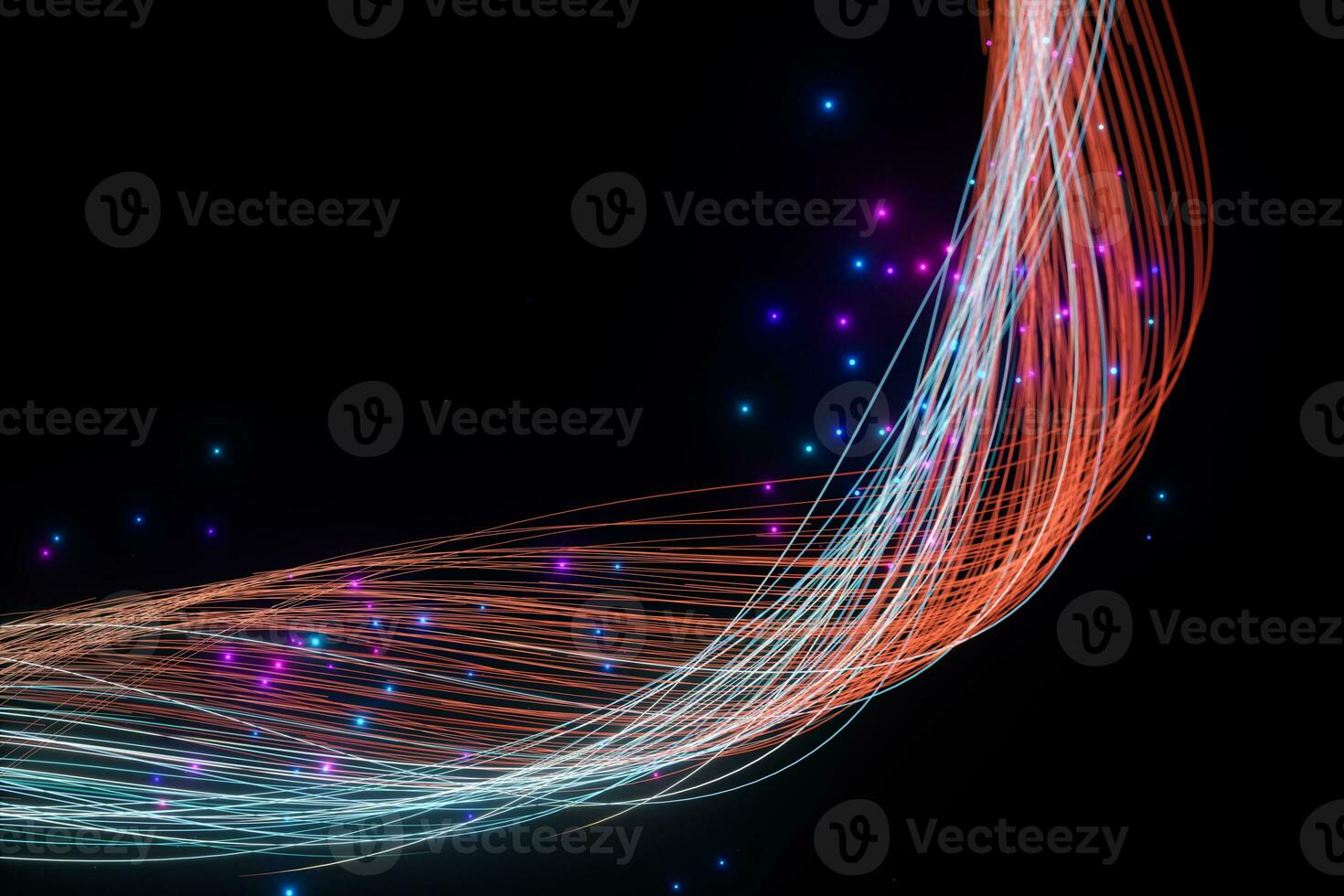 Flowing glowing neon lines with black background, 3d rendering. photo