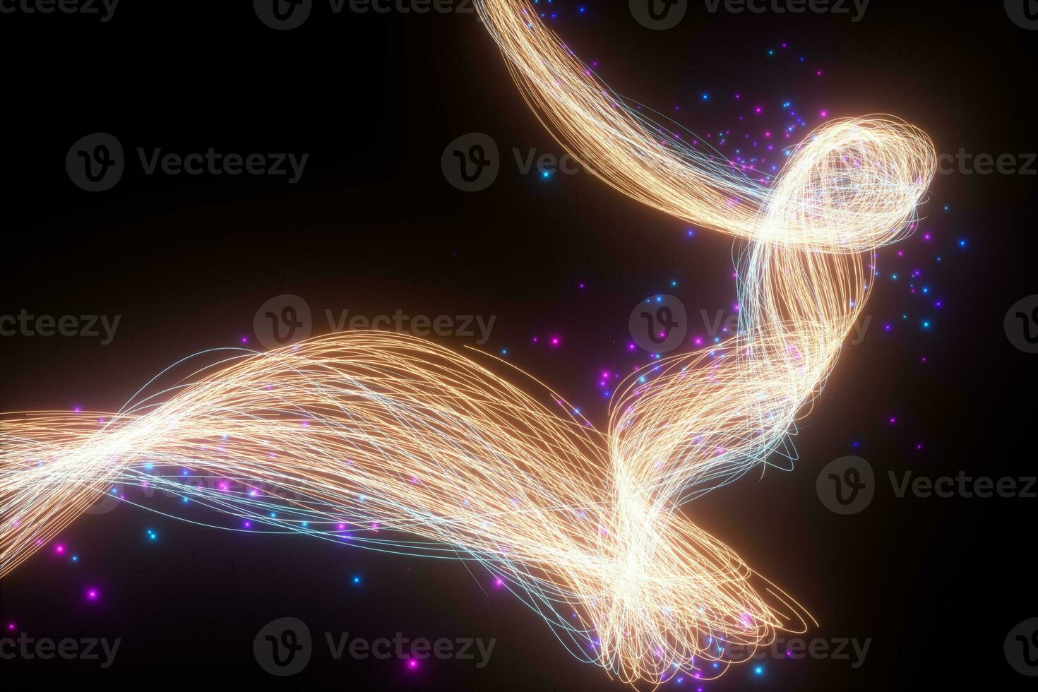 Flowing glowing neon lines with black background, 3d rendering. photo