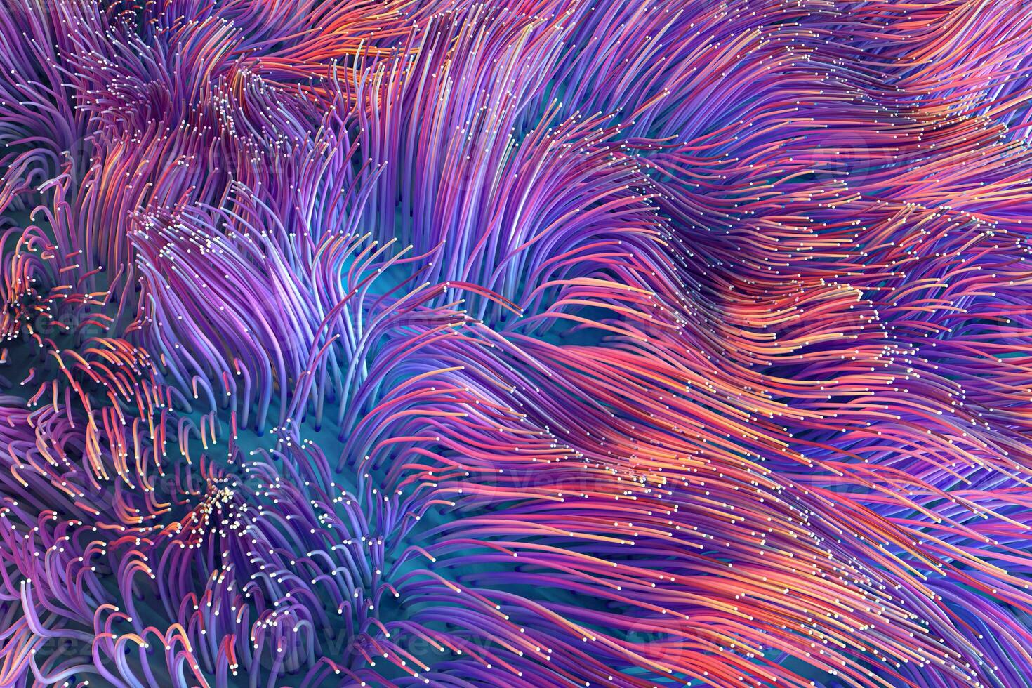 Growing wavy particles, abstract color background, 3d rendering. photo
