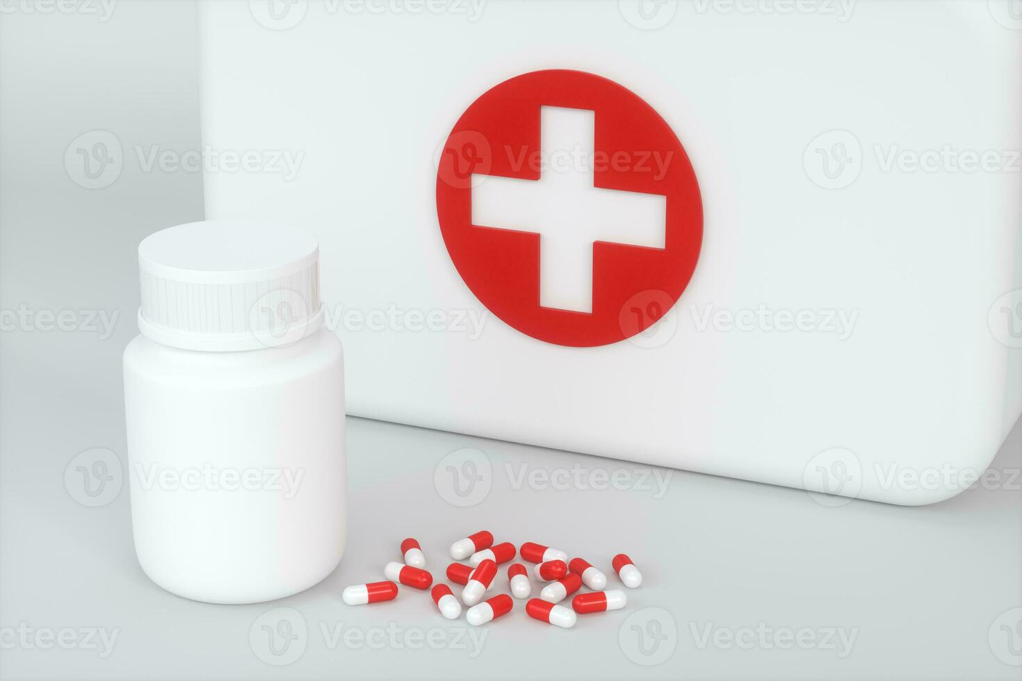 Medical kit and emergency medical equipment with white background,3d rendering. photo