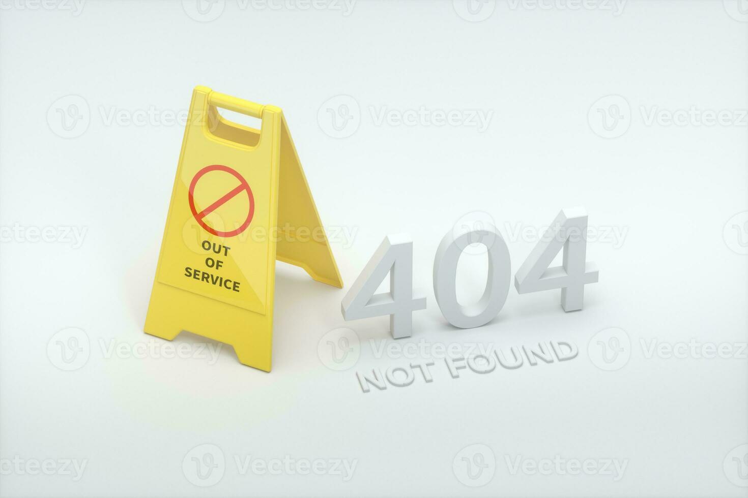 404 error page with yellow floor sign aside, 3d rendering photo