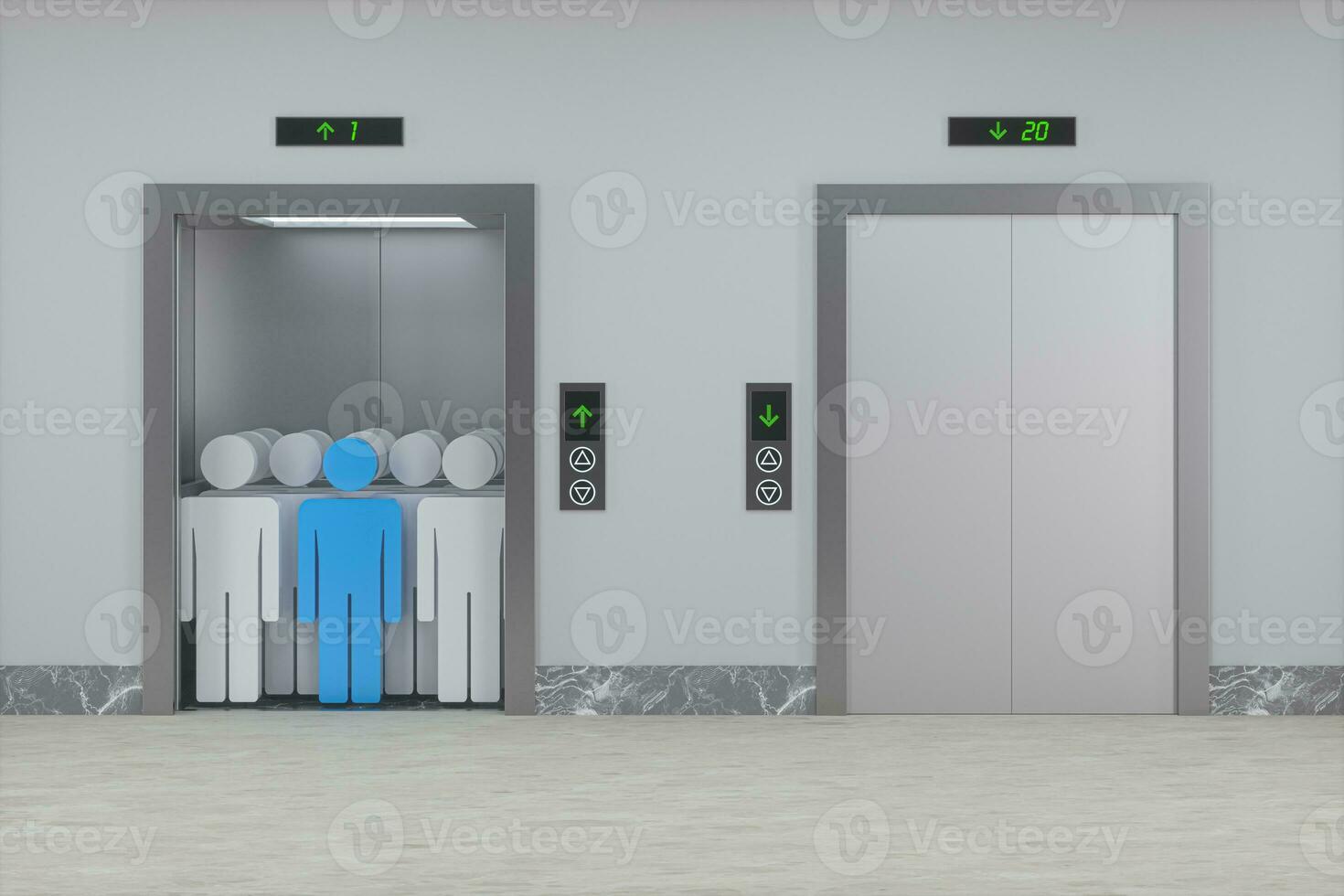 The elevator in the corridor, 3d rendering. photo