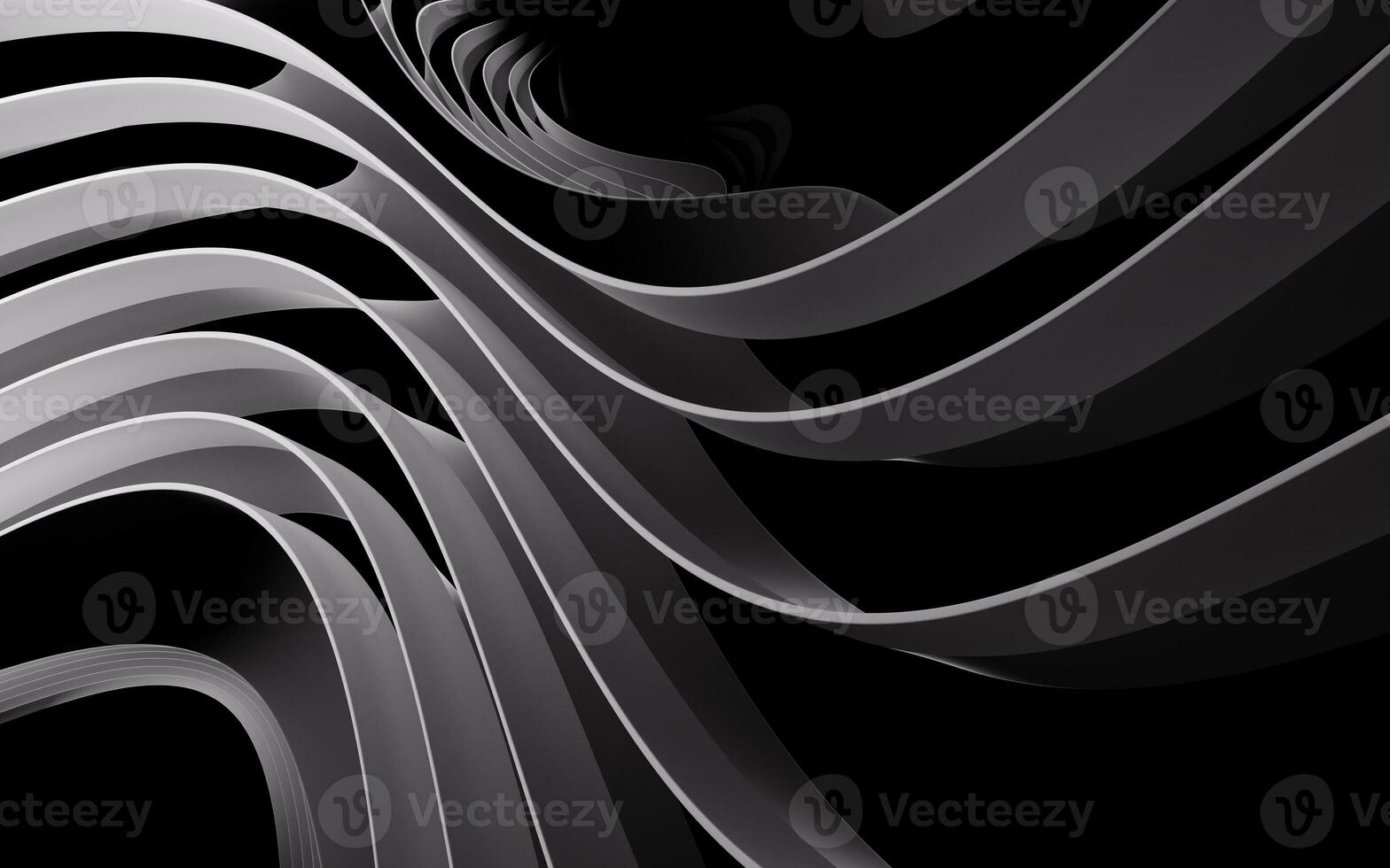Metal curve geometry with dark background, 3d rendering. photo