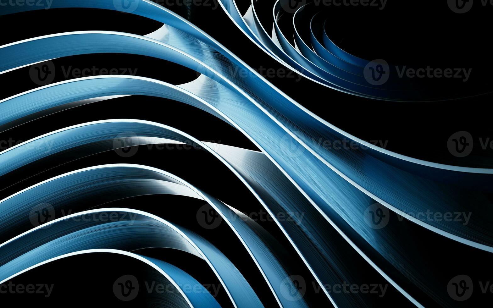Metal curve geometry with dark background, 3d rendering. photo
