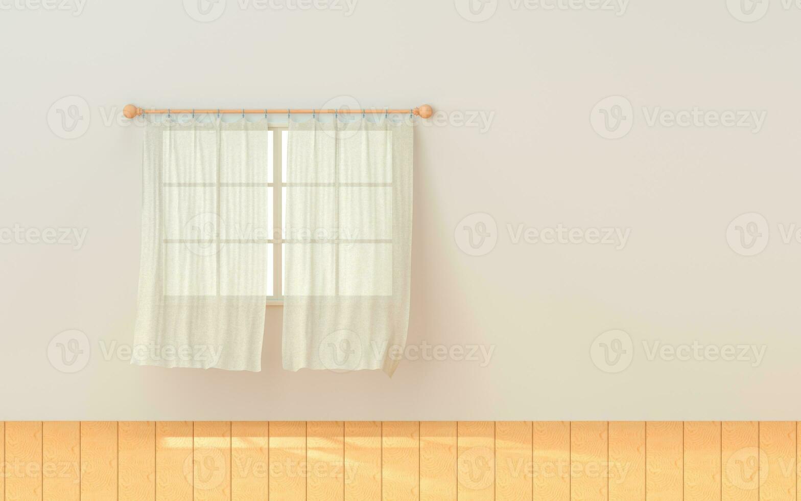 Empty room with blowing curtain, interior background, 3d rendering. photo