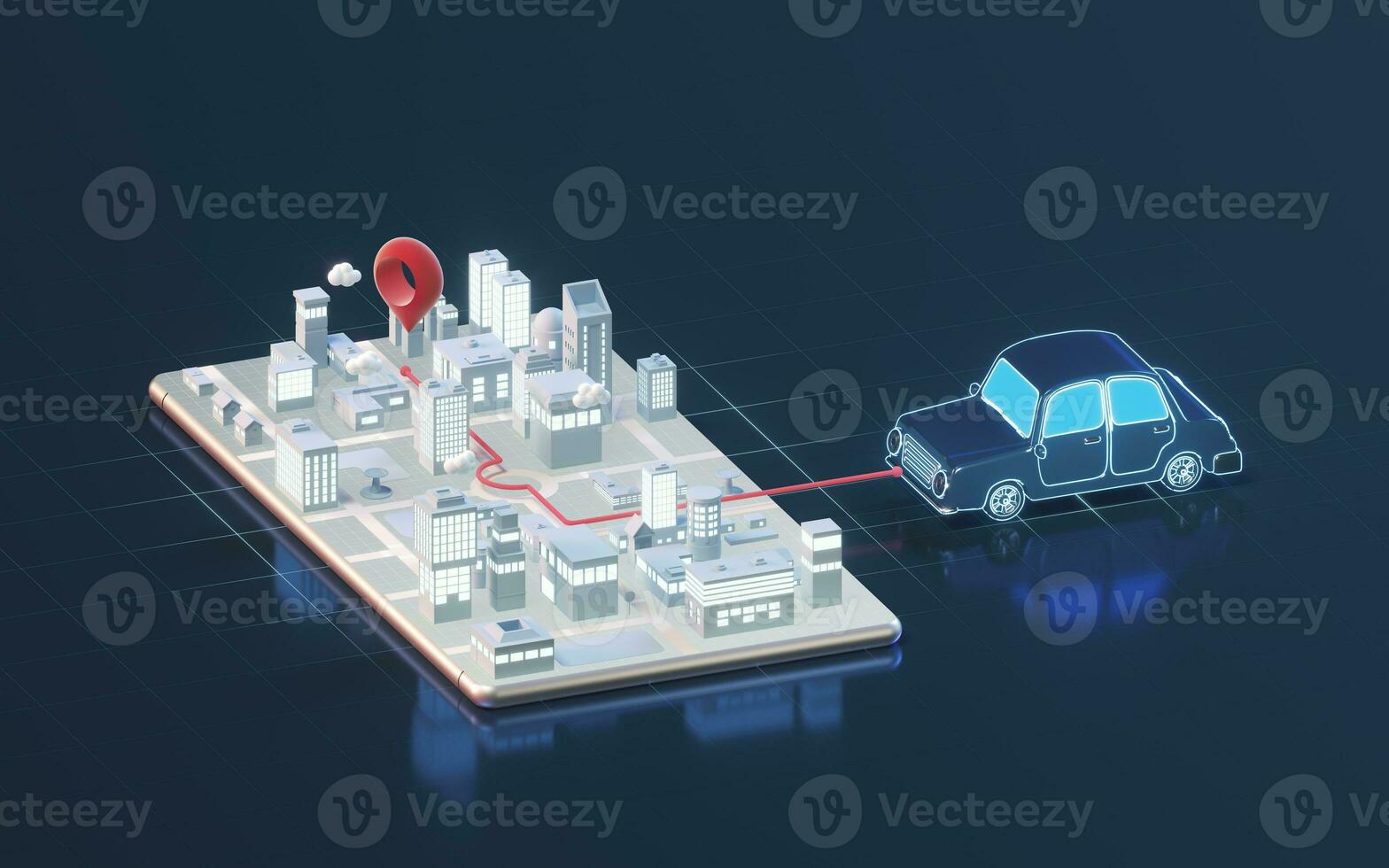 Intelligent phone and mobile phone location , 3d rendering. photo