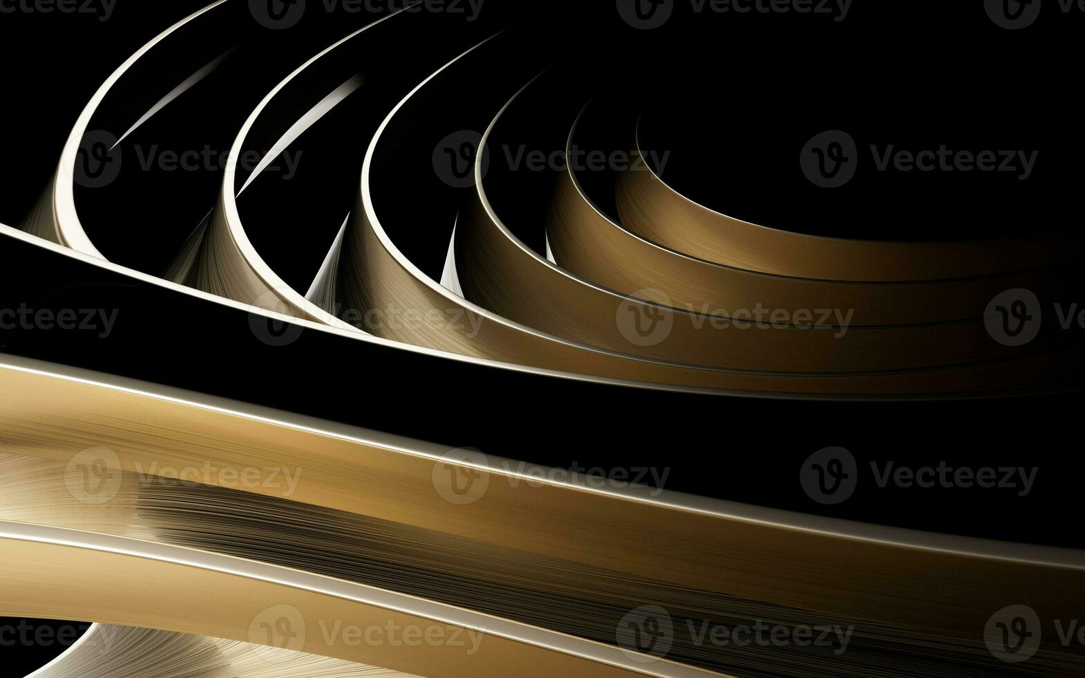 Metal curve geometry with dark background, 3d rendering. photo