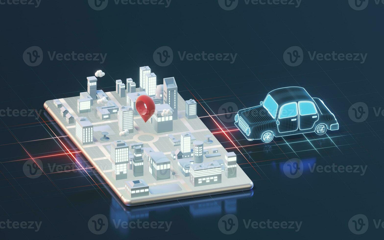 Intelligent phone and mobile phone location , 3d rendering. photo