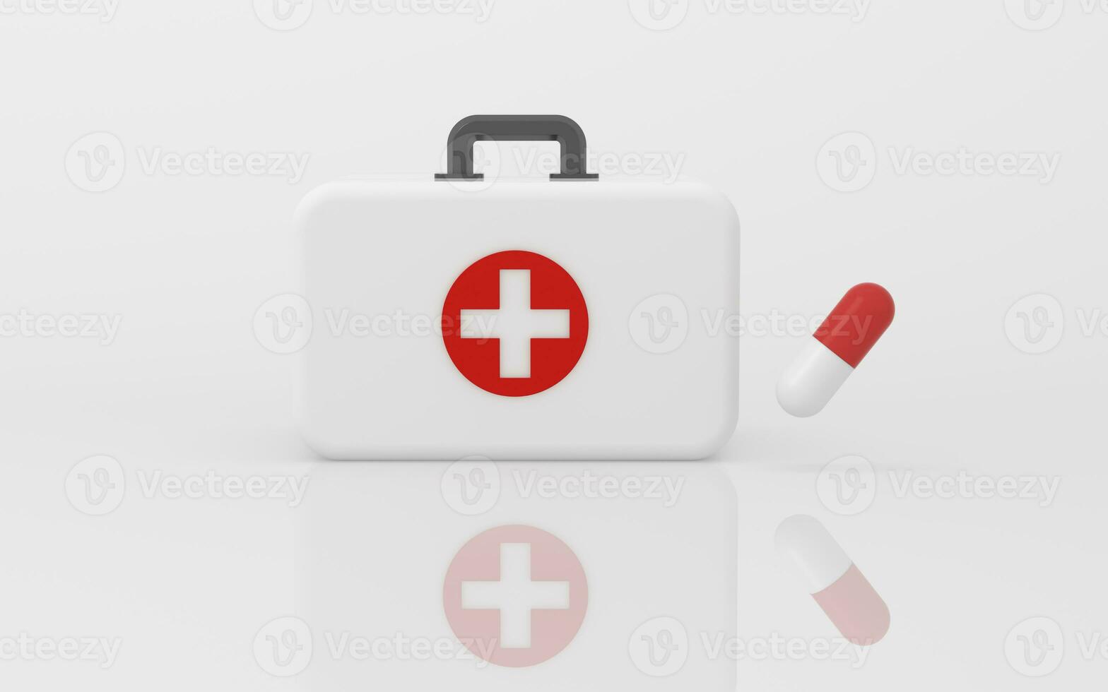 Medicine chest and capsule, medical concept, 3d rendering. photo