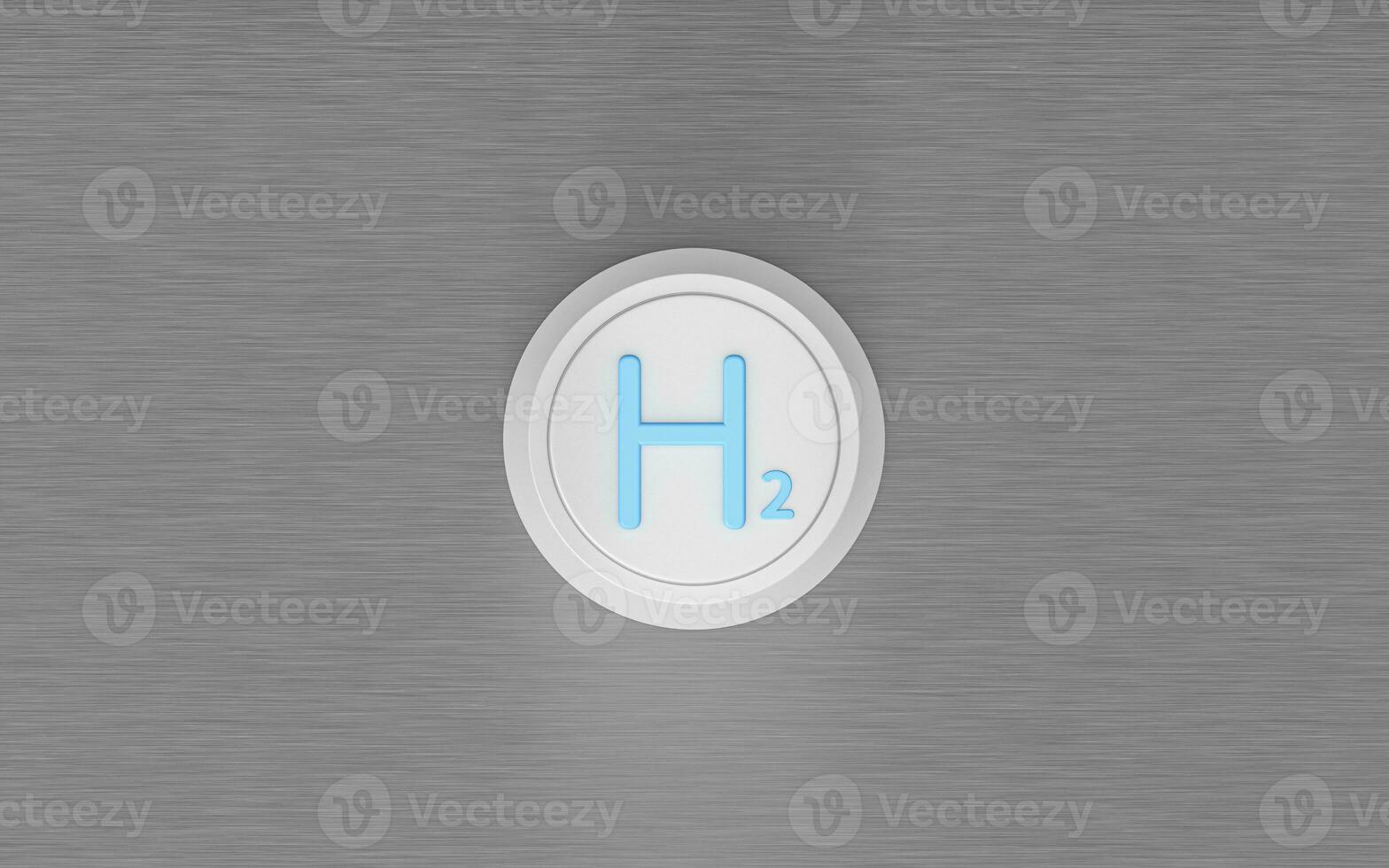 A white button with hydrogen engraved on it, 3d rendering. photo