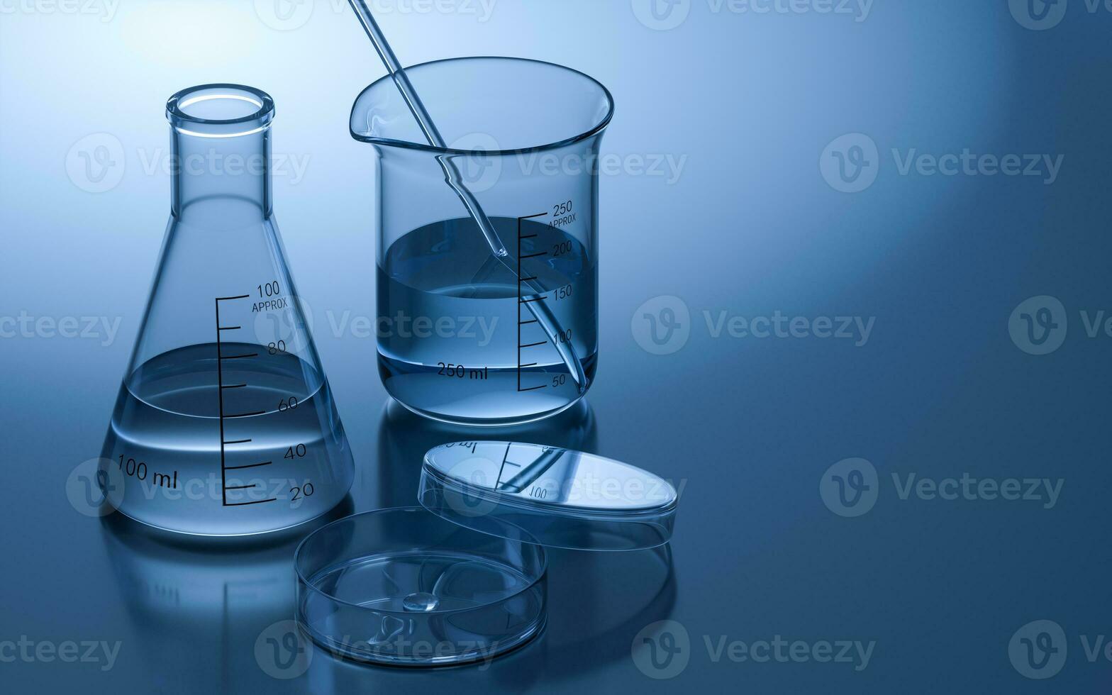 Glassware in the laboratory, 3d rendering. photo