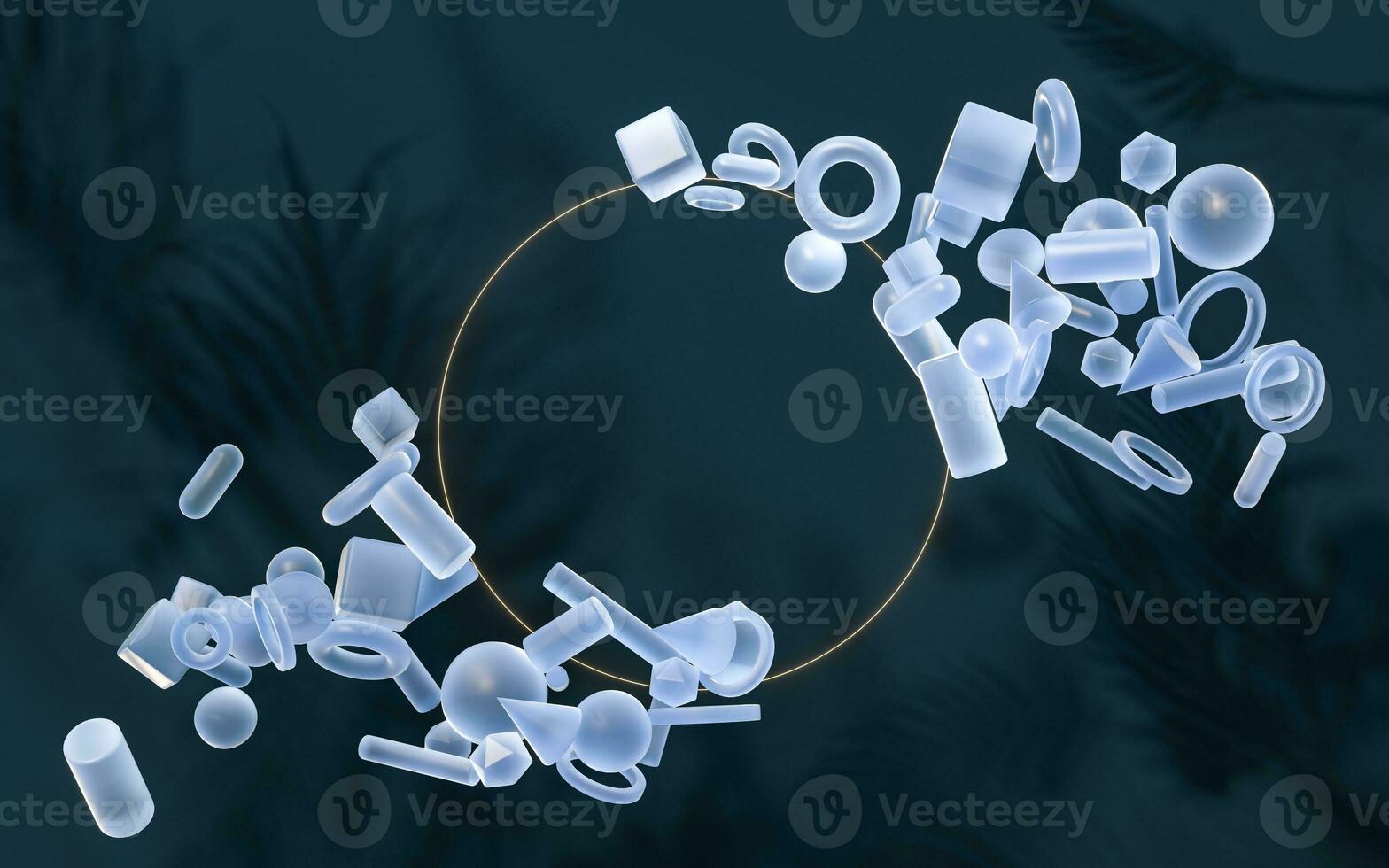 The creative geometries with metal circles, 3d rendering. photo