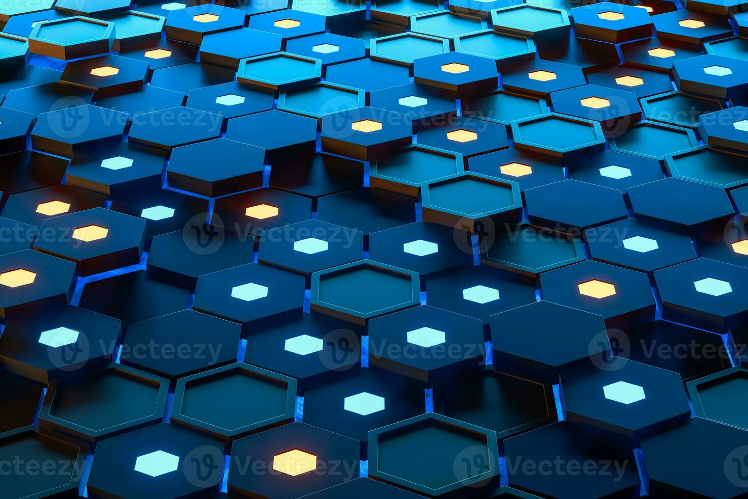 Glowing hexagonal cubes background, hi-tech cyberspace, 3d rendering. photo