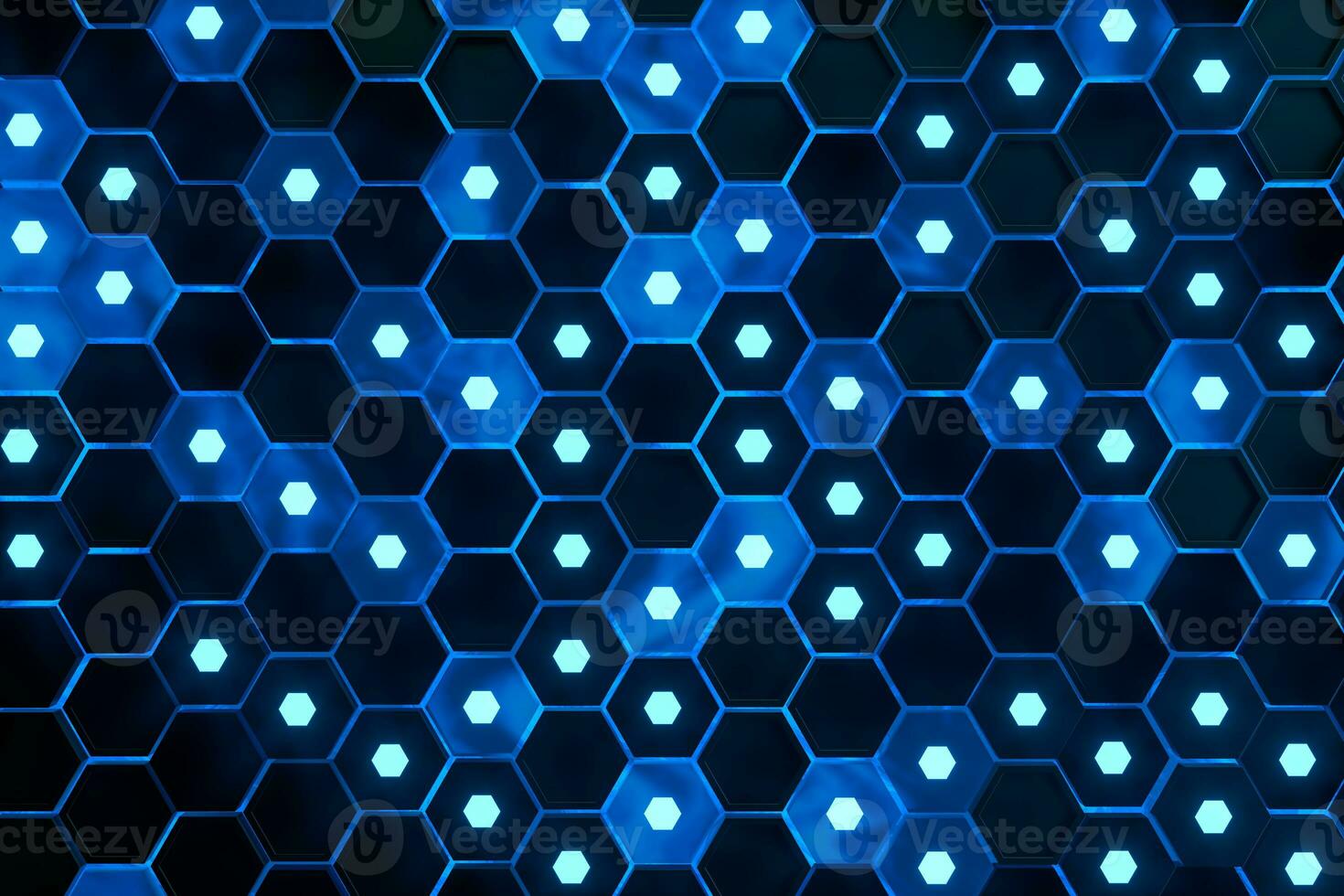 Glowing hexagonal cubes background, hi-tech cyberspace, 3d rendering. photo