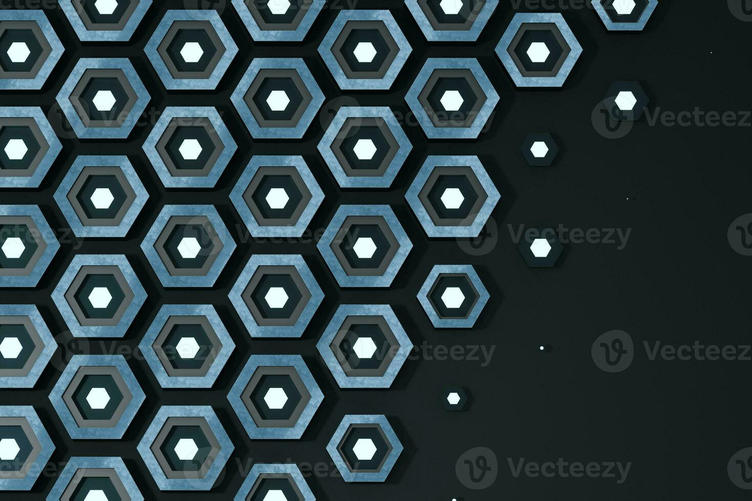 Metal hexagon background, sci-fi pattern, 3d rendering. photo