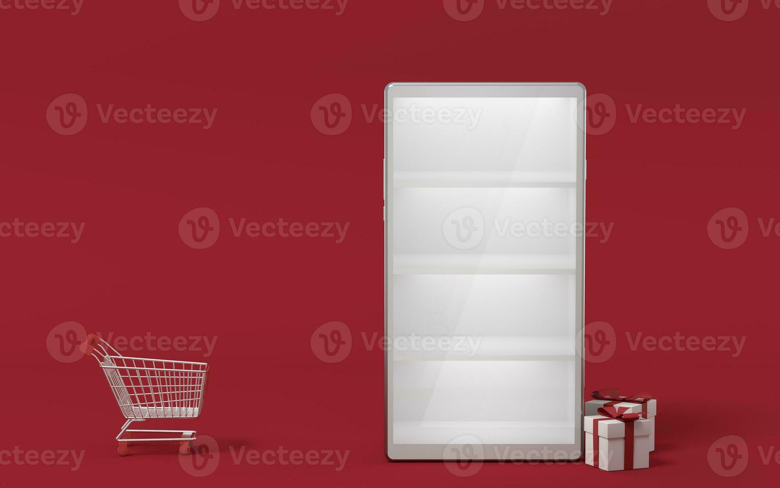 Empty mobile phone merchandise cabinet, 3d rendering. photo