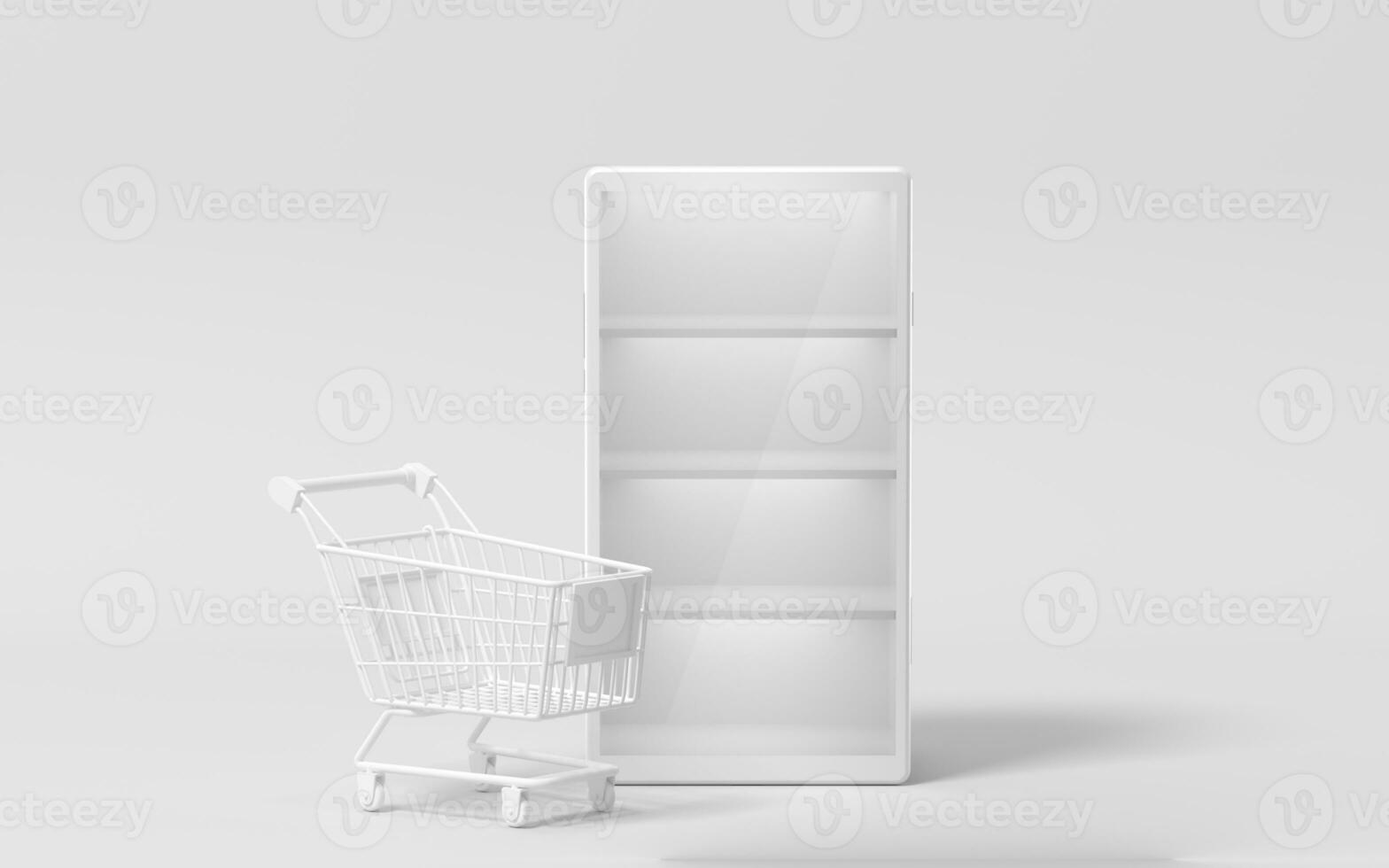 Empty mobile phone merchandise cabinet, 3d rendering. photo